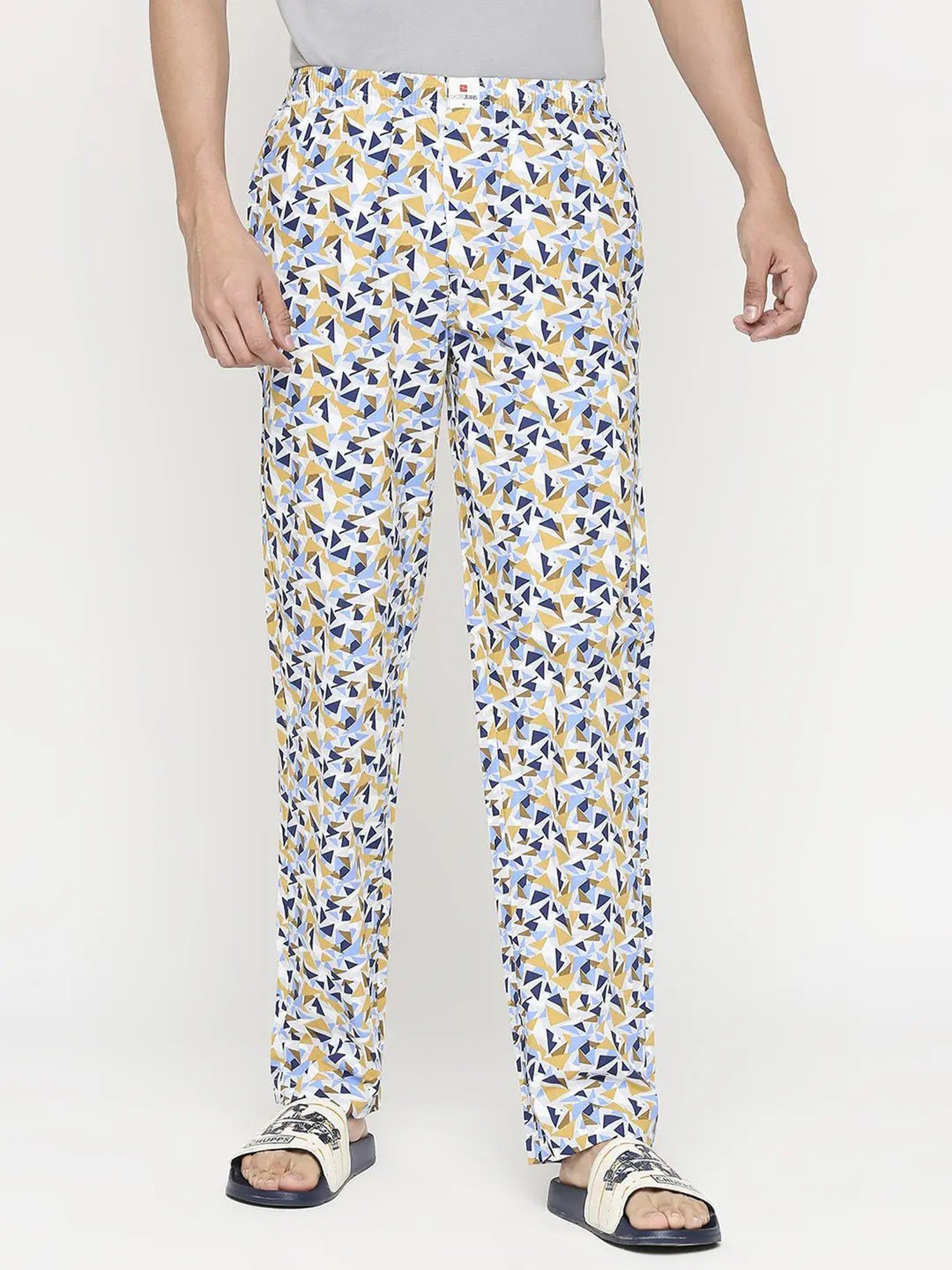 UnderJeans by Spykar Yellow & Blue Regular Fit Printed Trackpants