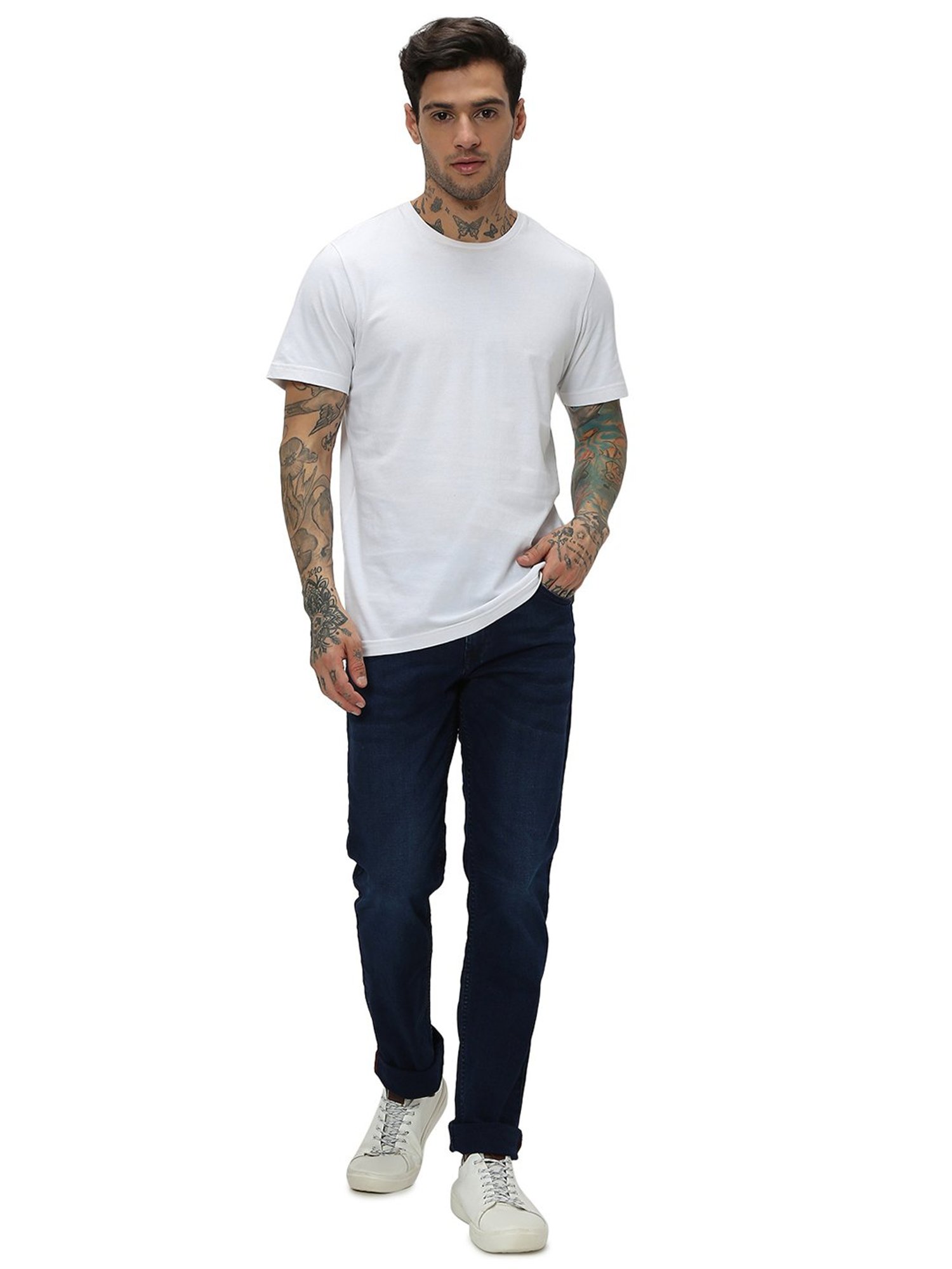 Mufti Dark Blue Straight Fit Lightly Washed Jeans