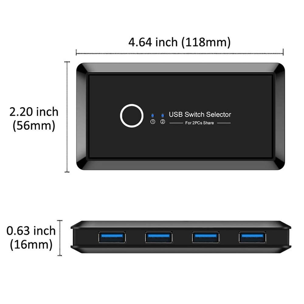 USB 3.0 Switch Selector Fuumuui KVM Switcher Adapter 4 Port USB Peripheral Switcher Box Hub for Mouse Keyboard Scanner Printer PCs with One Button Swapping and 2 Pack USB 3.0 Cable