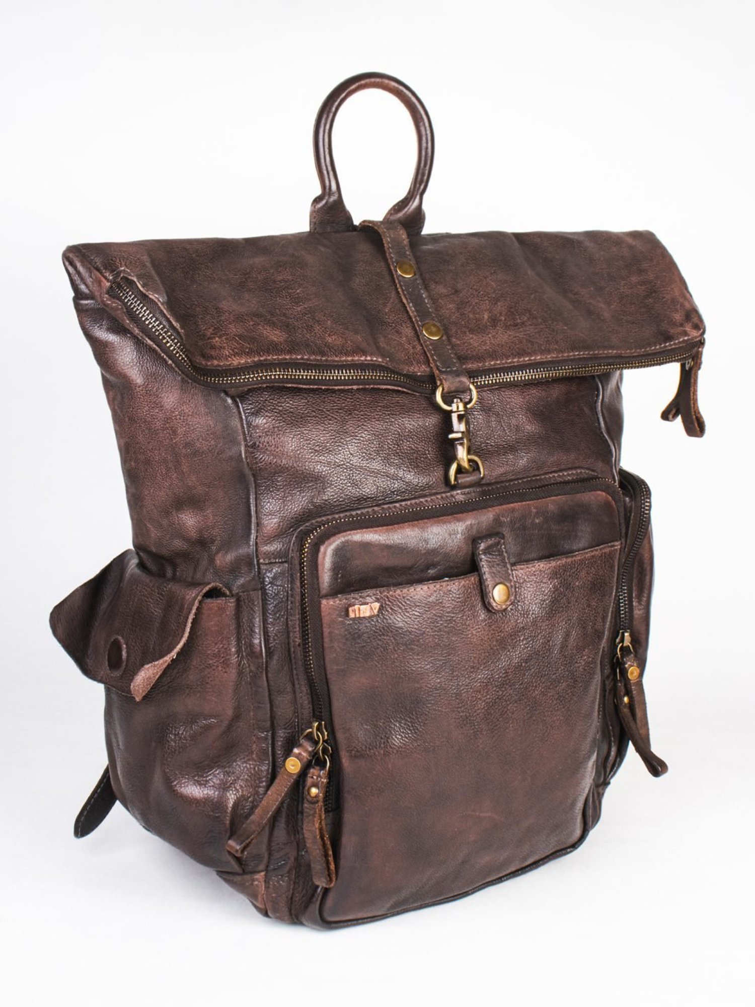 Art N Vintage Leo Brown Leather Solid Large Backpack