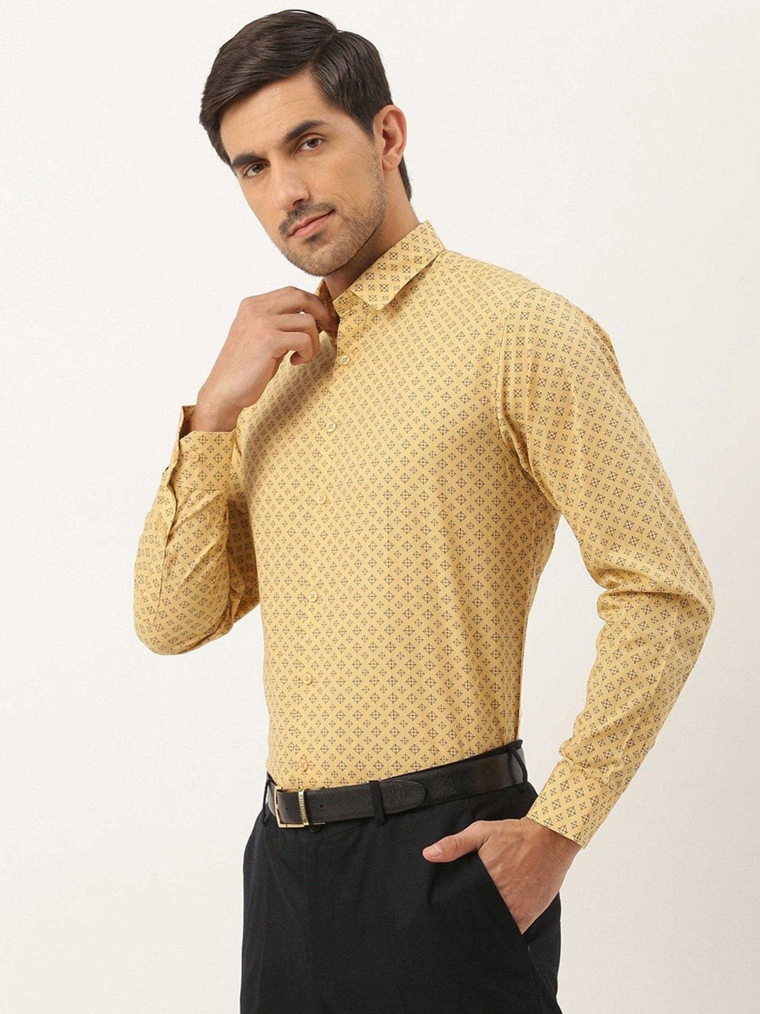 Sojanya Beige Cotton Regular Fit Printed Shirt
