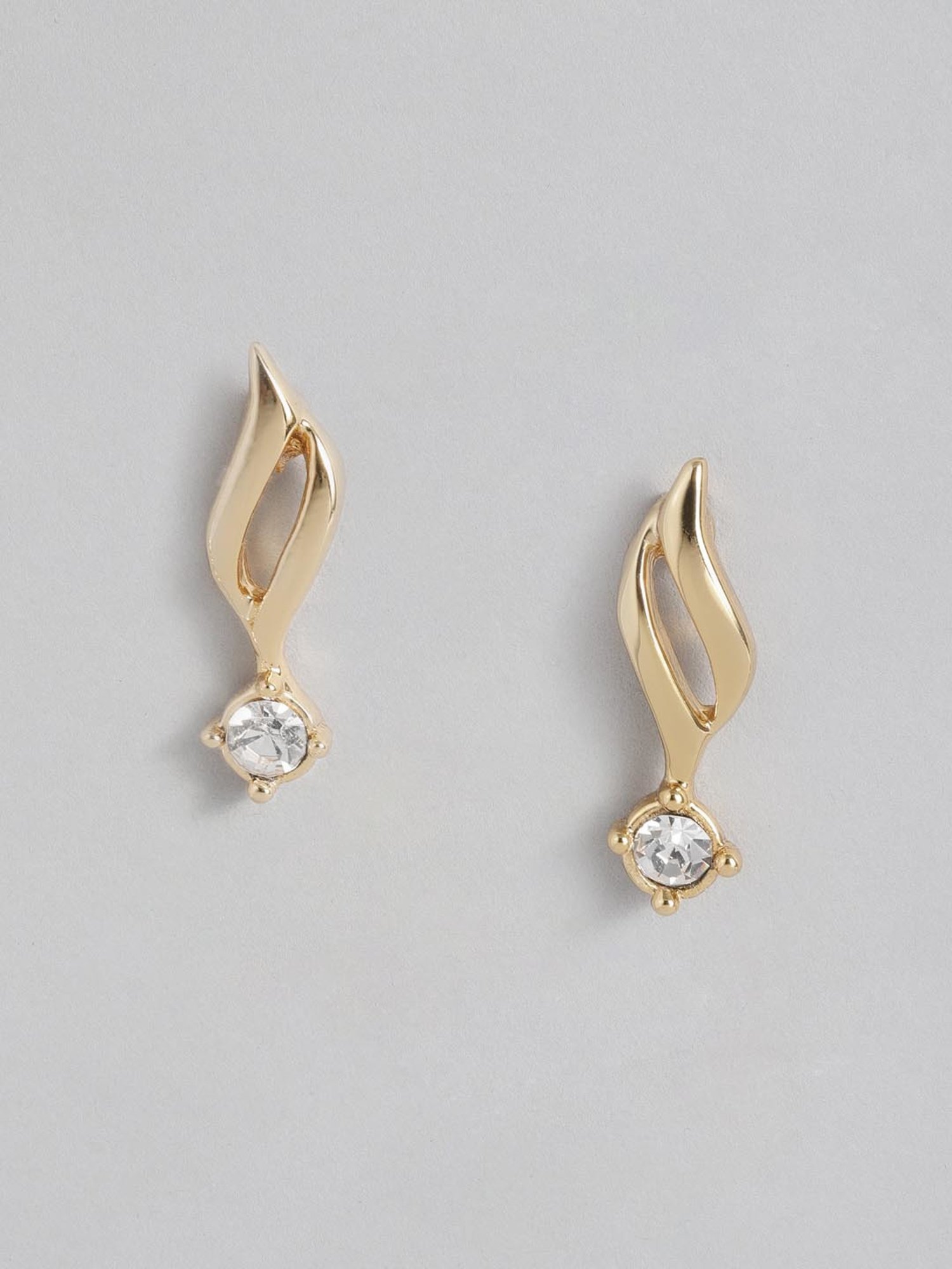 Estele Gold-Plated Solitaire Pendant & Earring Set for Women