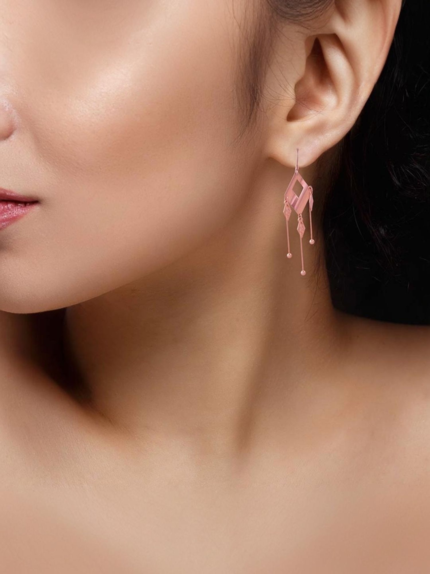 Rihi by P.C. Chandra Jewellers 92.5 Sterling Silver Rose Gold Diamond Cut Dangler Earrings