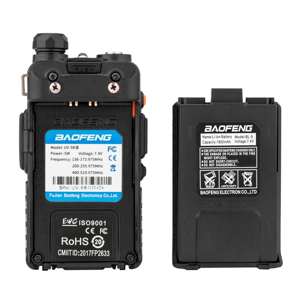 1.5" LCD 5W 136-174/200-260/400-520MHz Three Band Walkie Talkie with 1-LED Flashlight (Black)