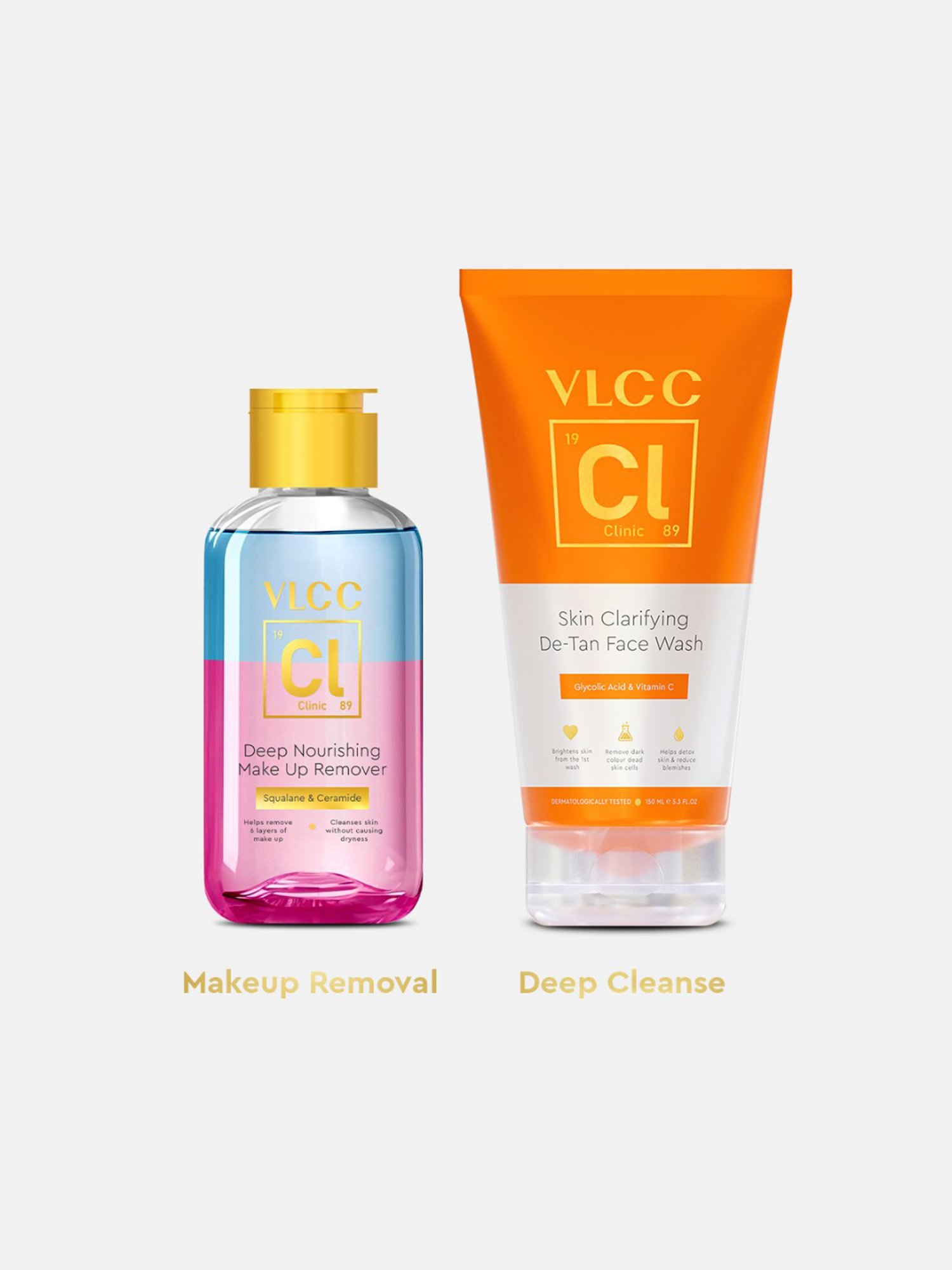 VLCC Clinic Skin Clarifying De-Tan Face Wash & Deep Nourishing Make Up Remover Combo
