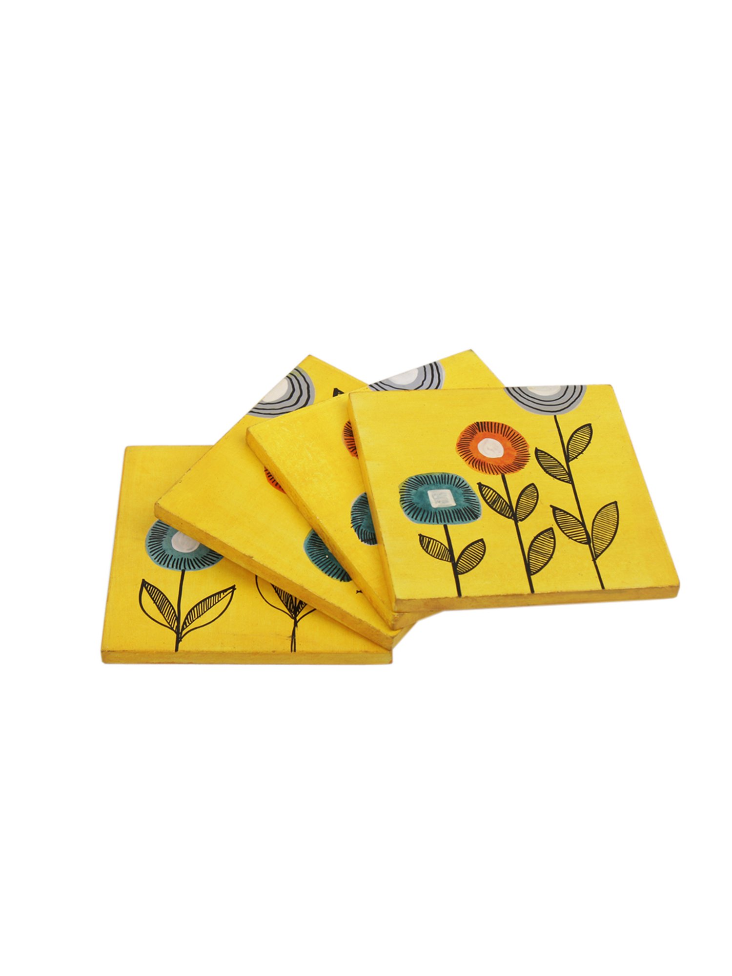 Karo Tapi Printed Multicolor Wood Coasters - Set of 6