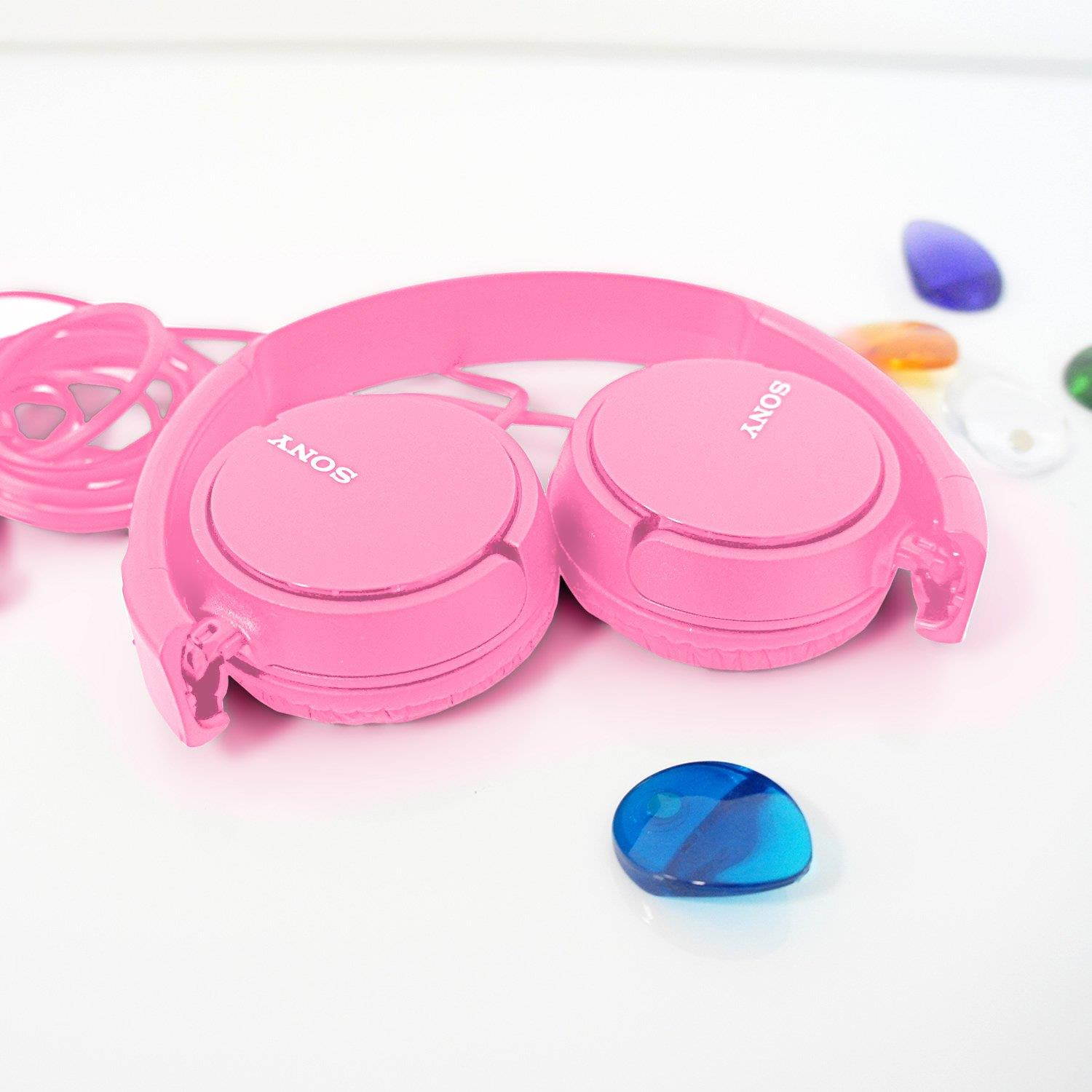 SONY Over Ear Best Stereo Extra Bass Portable Foldable Headphones Headset for Apple iPhone iPod/Samsung Galaxy/mp3 Player/3.5mm Jack Plug Cell Phone (Rose)