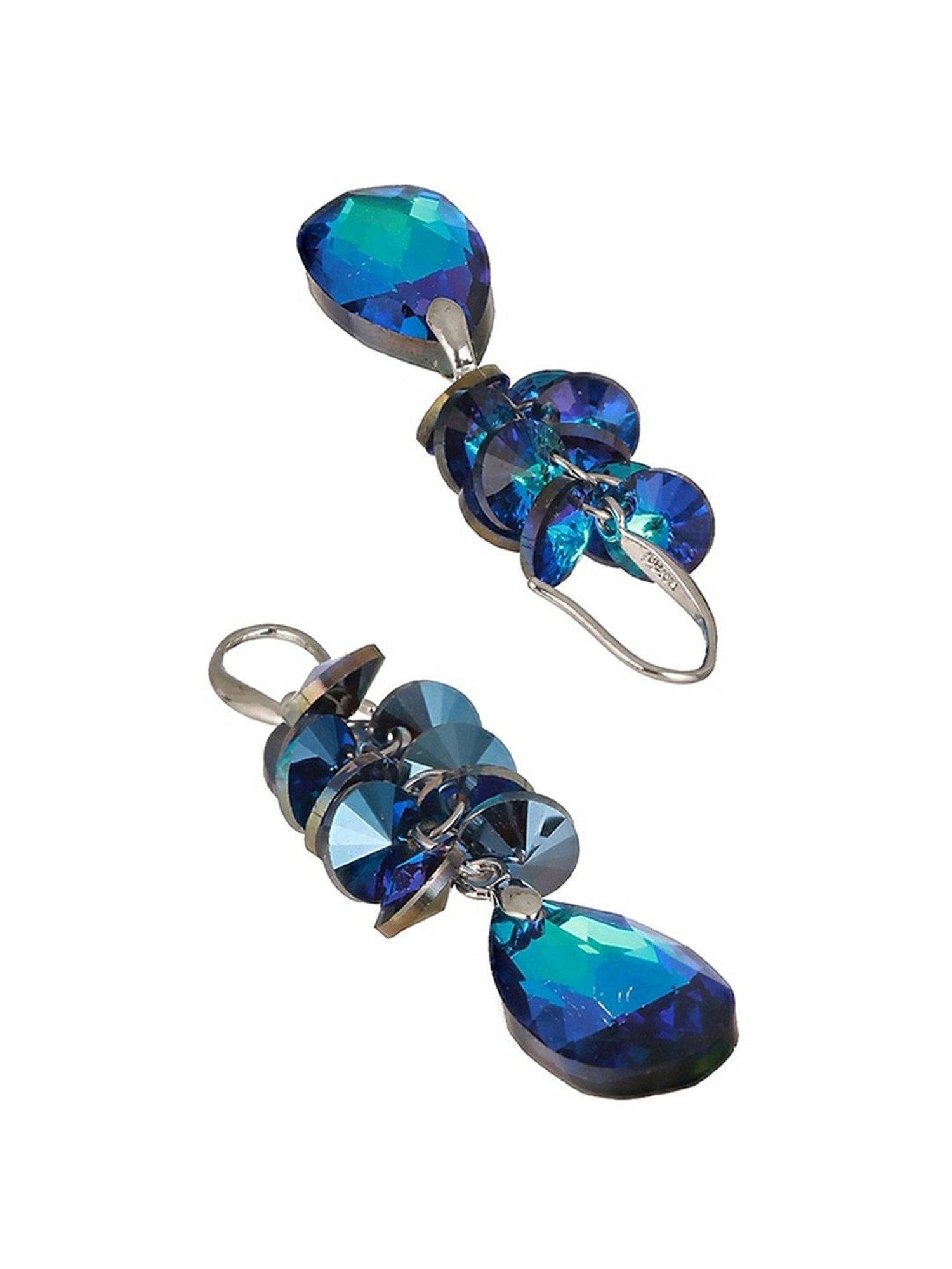 Prita by Priyaasi Blue Berry Studded Silver-Plated Dangler Earrings