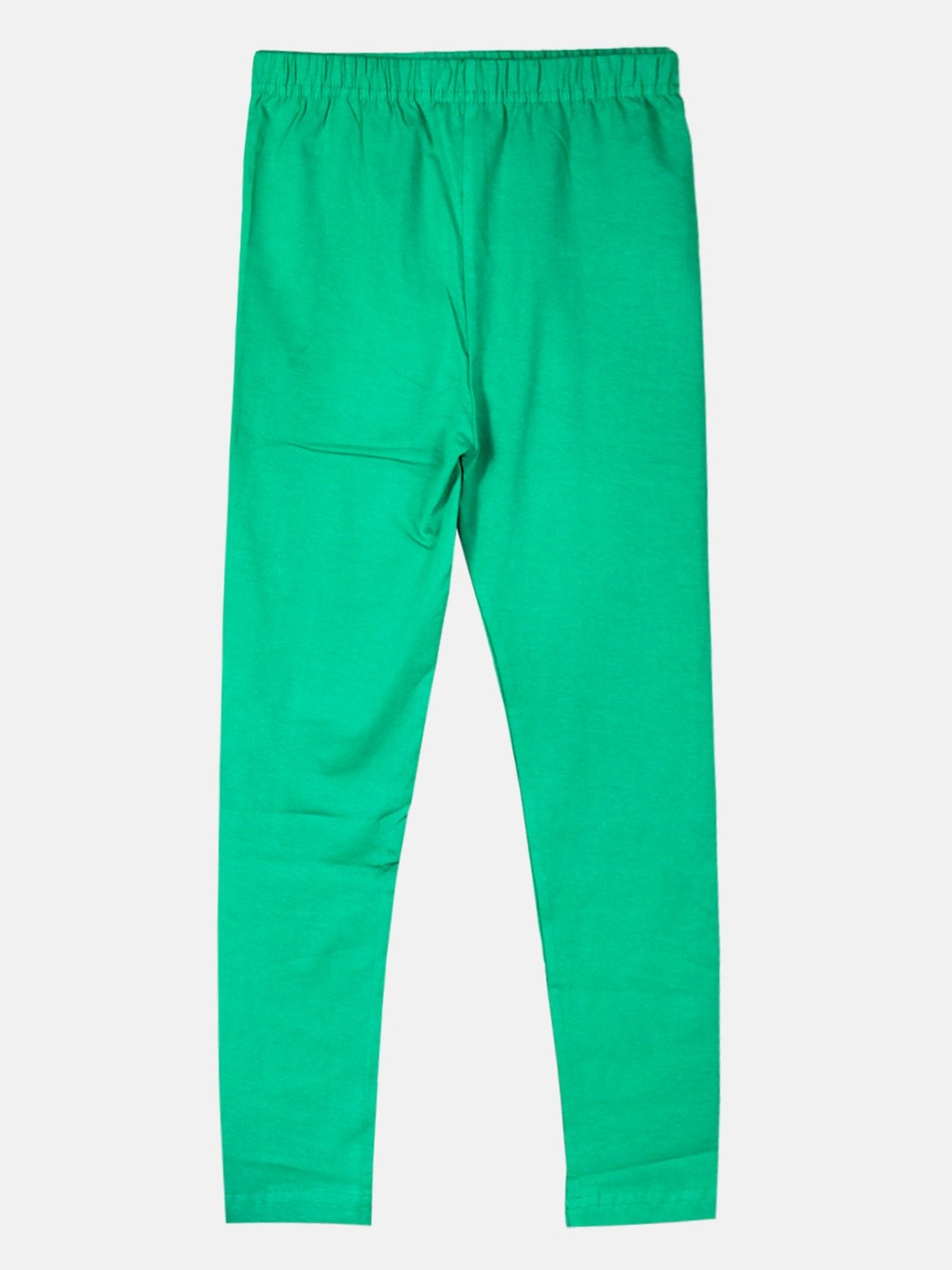 Kiddopanti Girls Green Solid Leggings