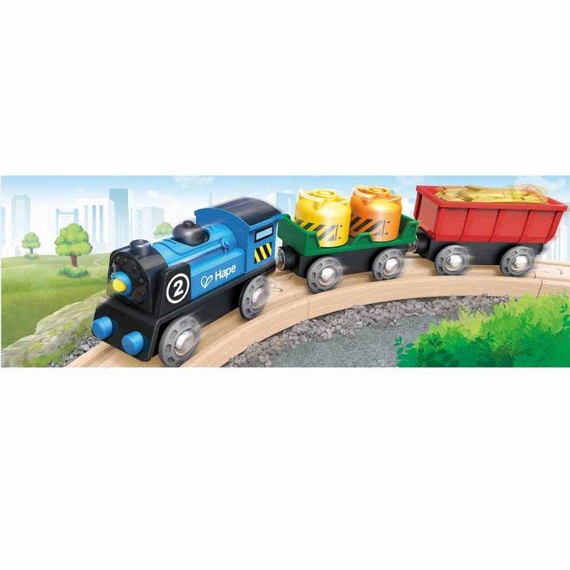 Hape Kids Toddler Wooden Magnetic Battery Powered Rolling Stock Cargo Railway Train Engine Toy Kit Set