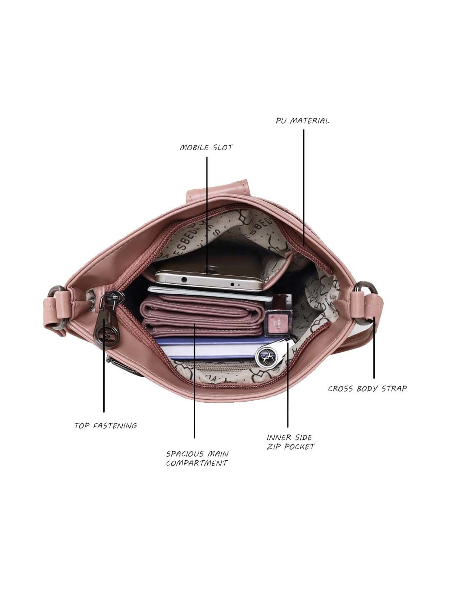 Esbeda Peach Solid Small Sling Handbag