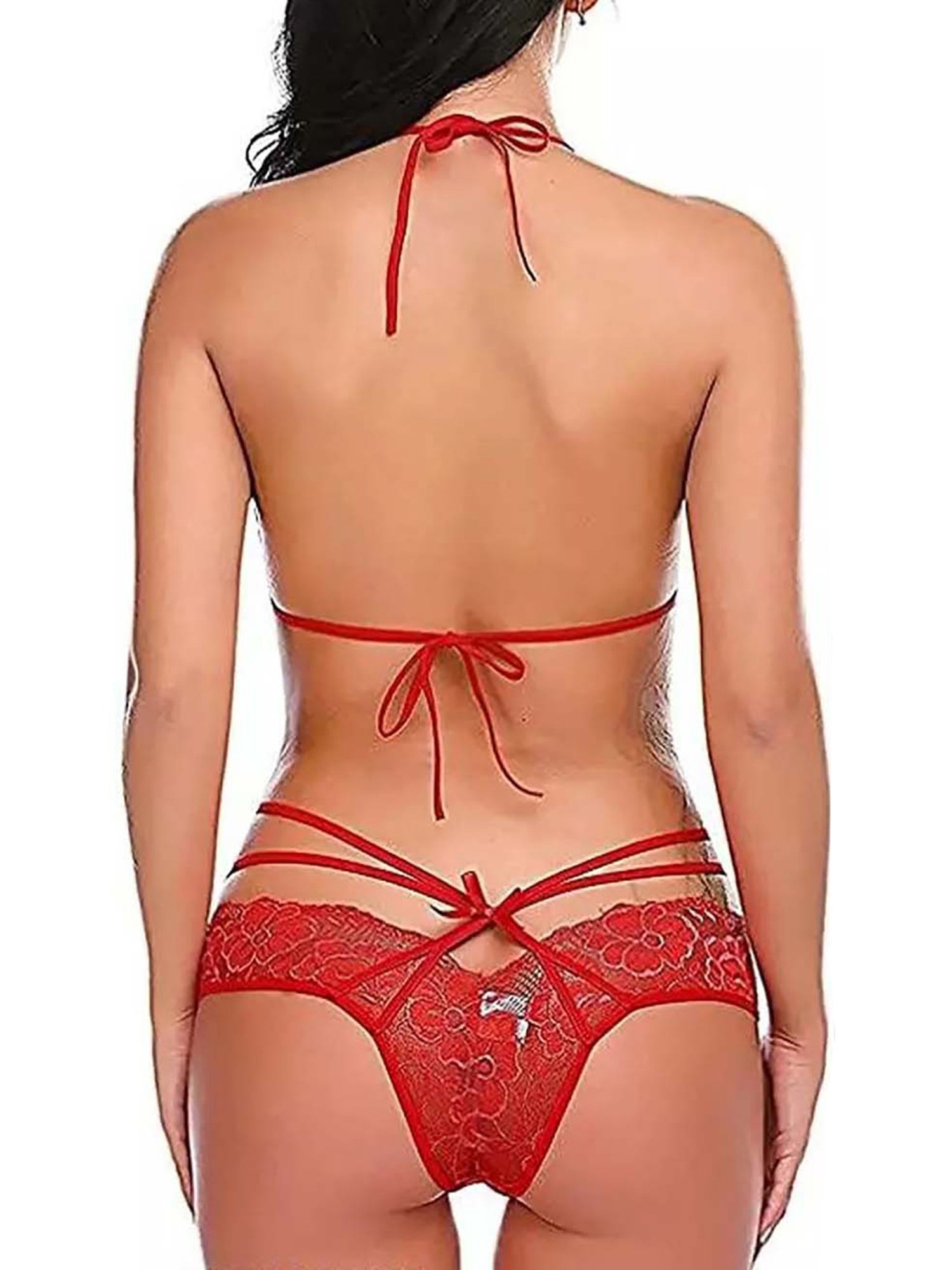 AROUSY Red & Pink Self Pattern Bikini Bra Panty Set - Set Of 3