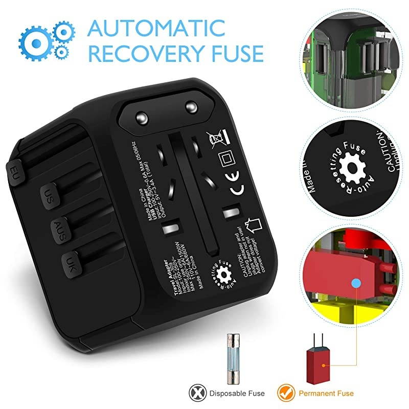 Universal Travel Adapter  Allinone International Power Adapter with 24A USB European Adapter Travel Power Adapter Wall Charger for UK EU AU Asia Covers 150+Countries New Black
