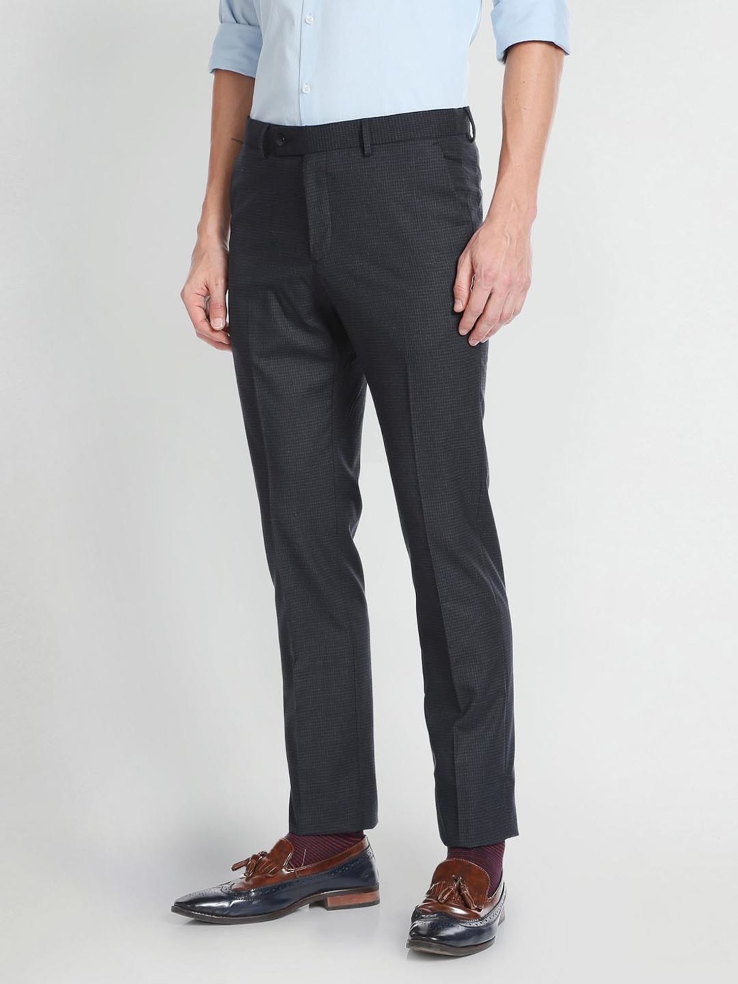 Arrow Blue Regular Fit Checks Trousers