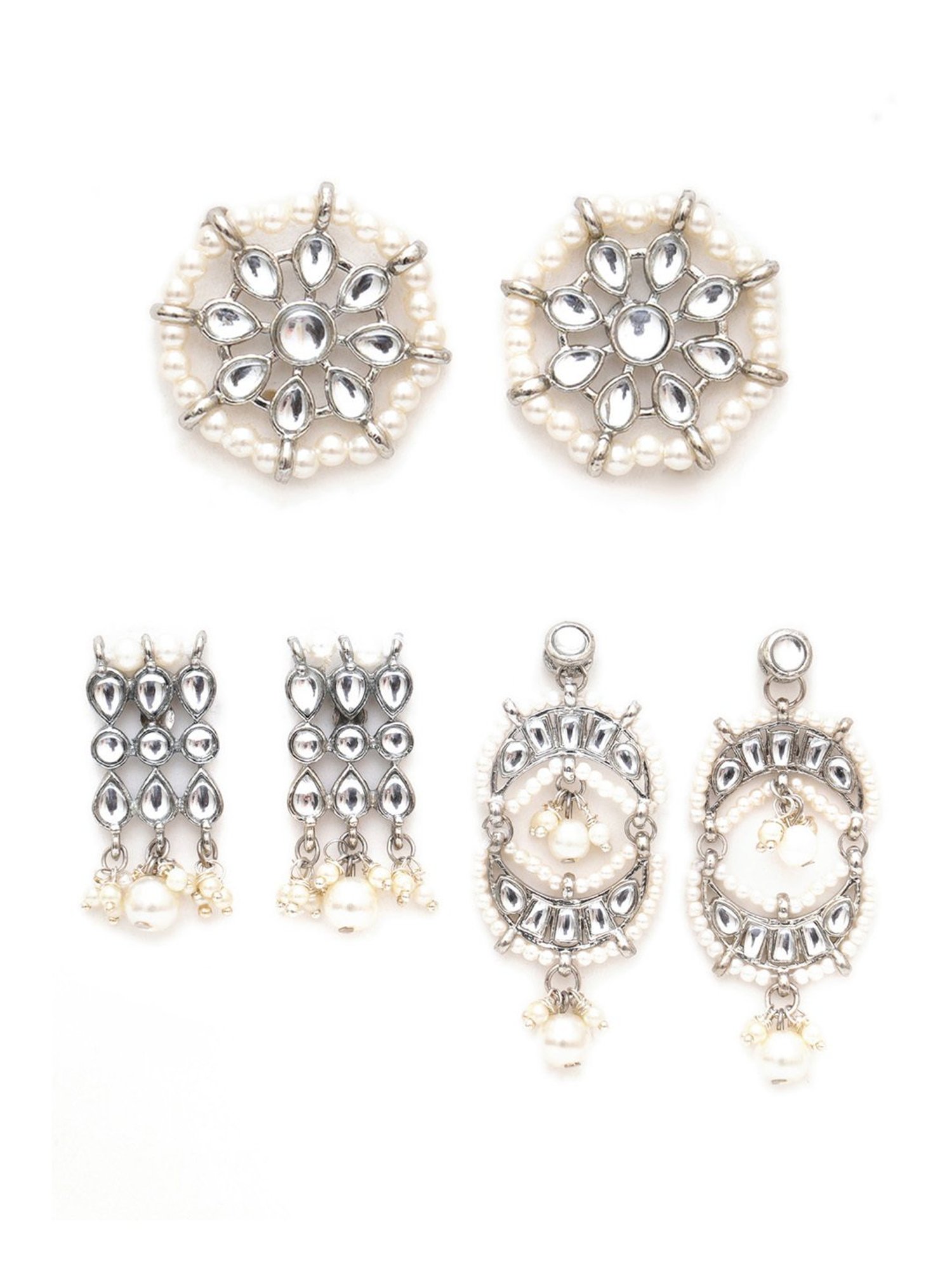 Karatcart Handcrafted Kundan Dangler & Stud Earrings - Set of 3