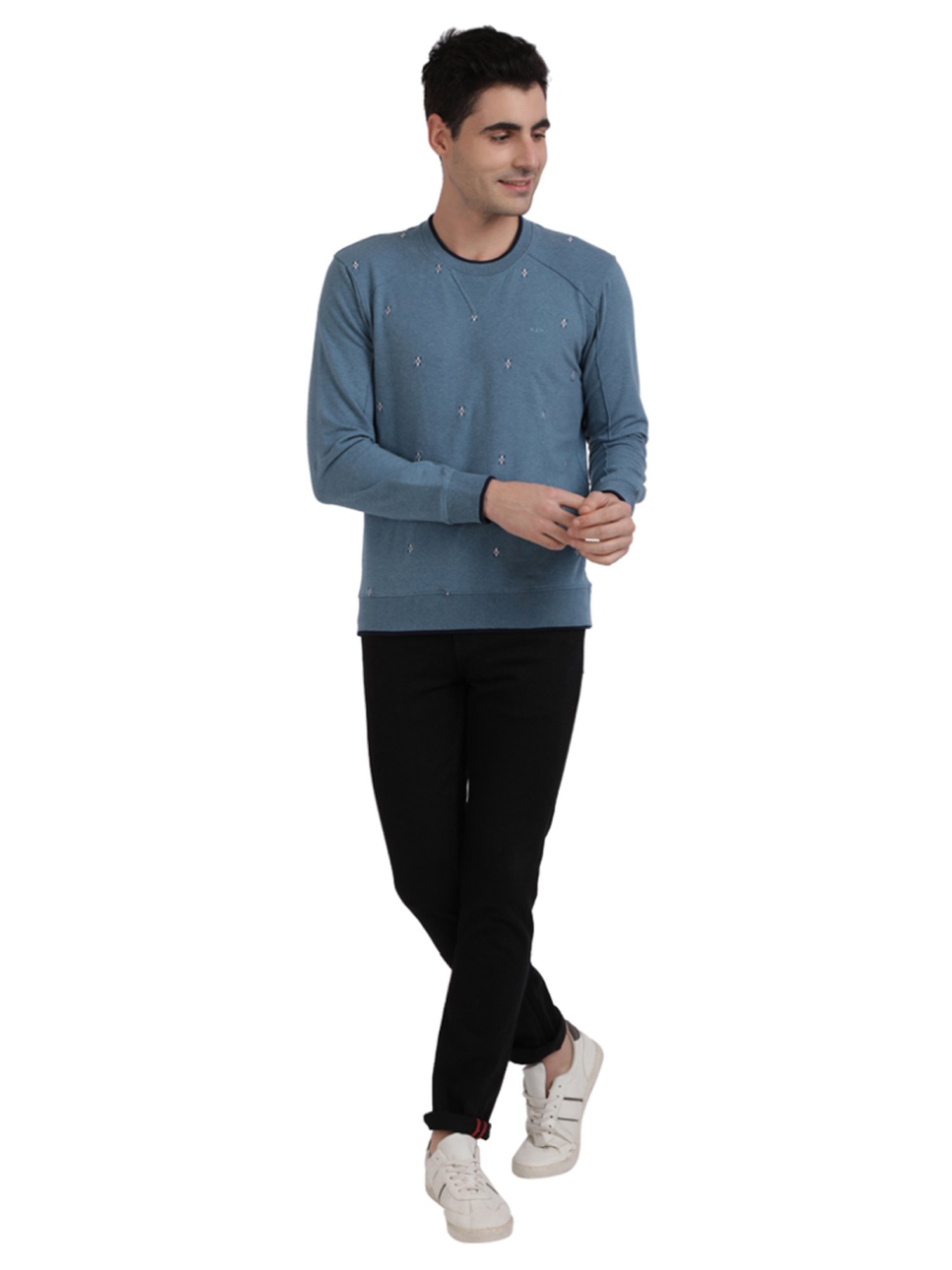 Colorplus Blue  Tailored Fit Printed Sweaters