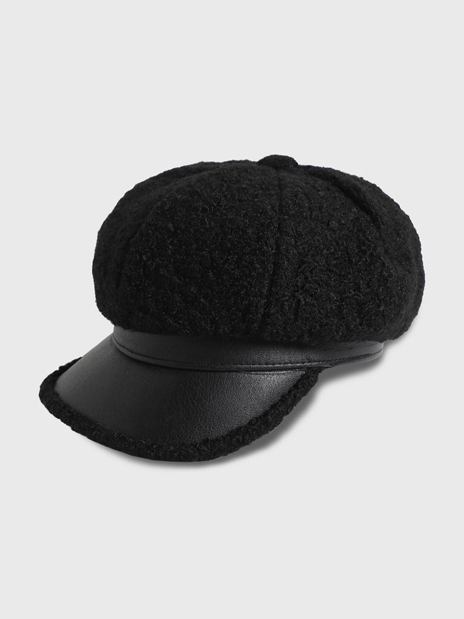 HauteSauce Black Sherpa Newsboy Cap