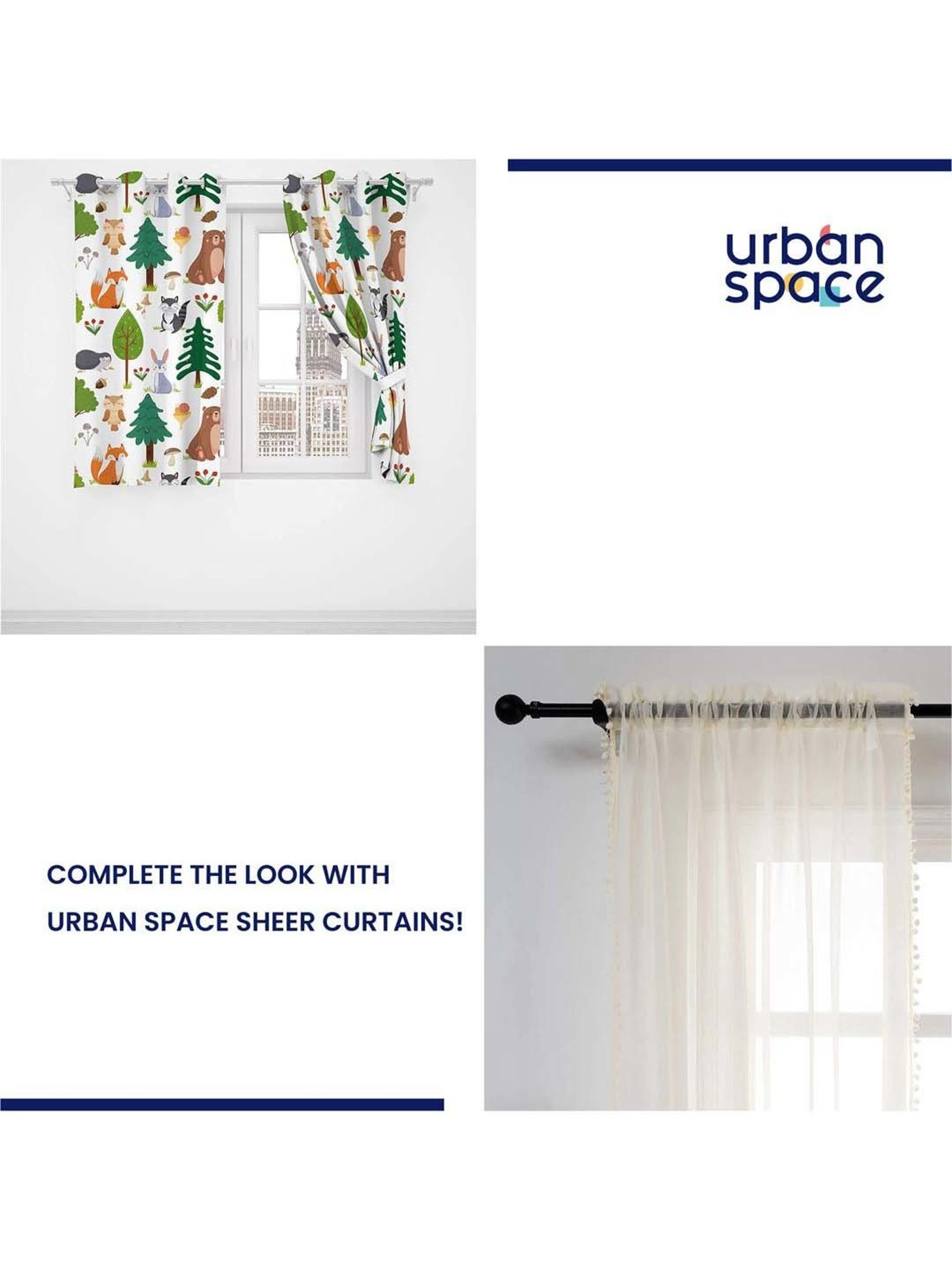 Urban Space Multicolor Polyester Window Curtain With Tieback & Eyelet