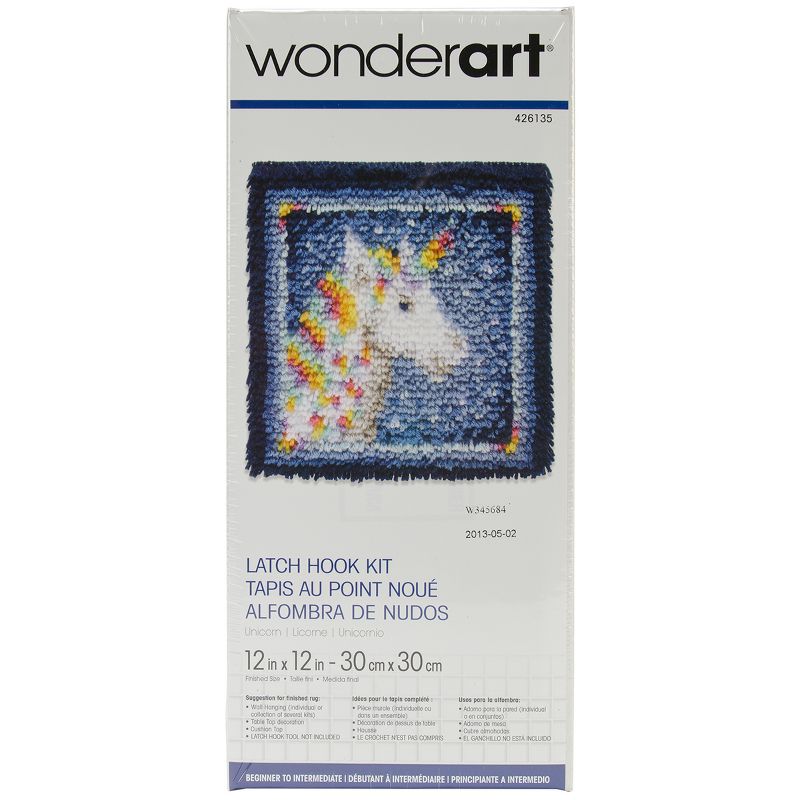 Wonderart Latch Hook Kit 12"X12"-Unicorn