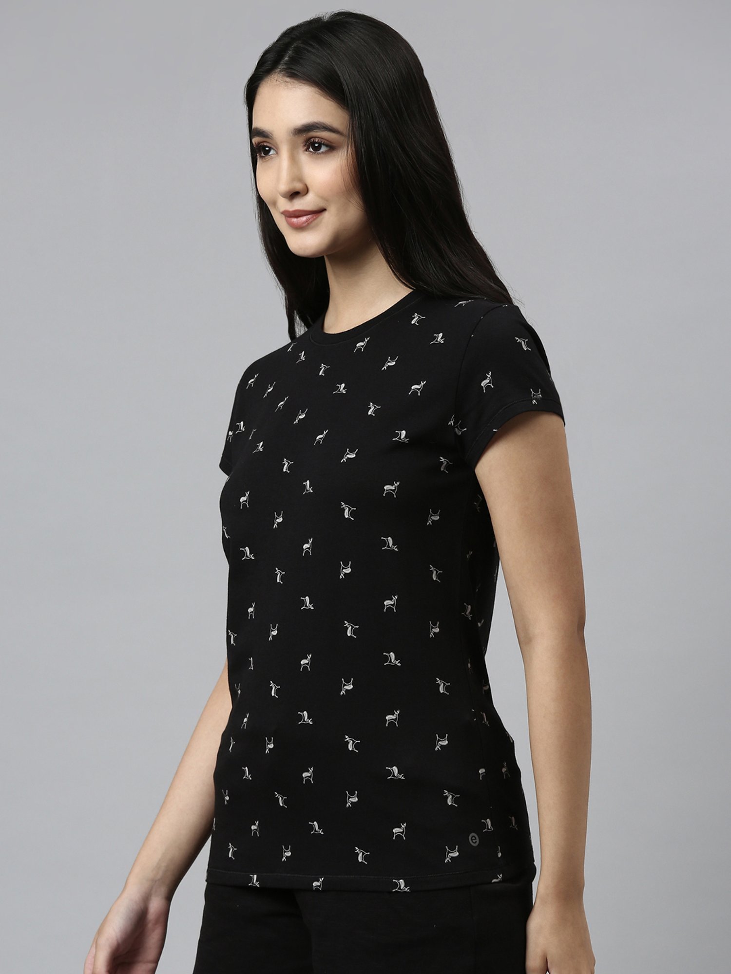 Enamor Pitch Black Cotton Printed T-Shirt