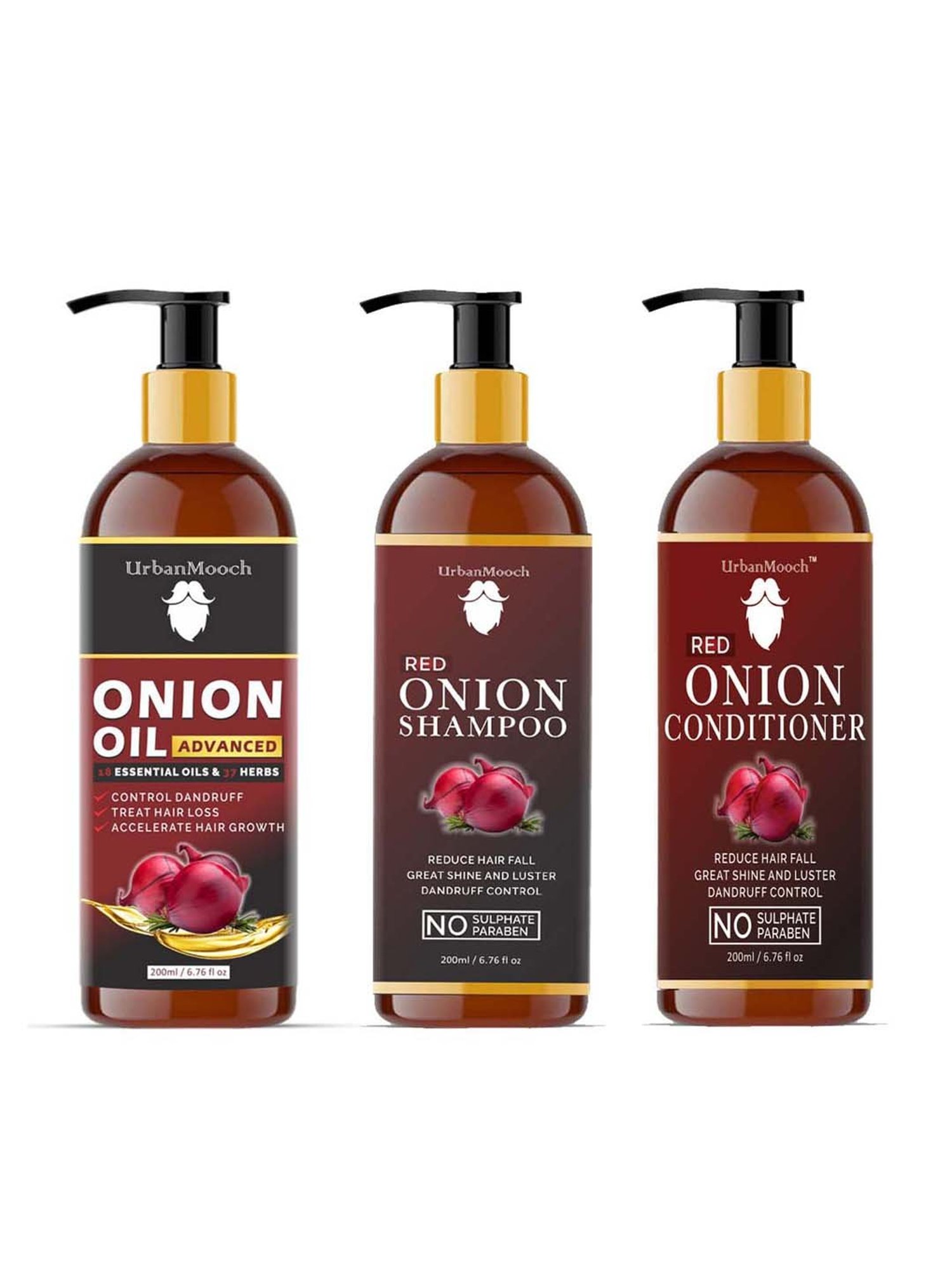 UrbanMooch Onion Hair Oil, Onion Shampoo & Onion Conditioner Set - 600 ml