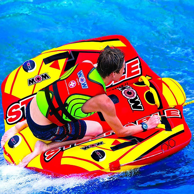 WOW Watersports 19-1090 Steerable 1 to 2 Person Inflatable River Lake Towable Tube Float with 4 Double Webbing Handles and 2 Point Tow System, Red