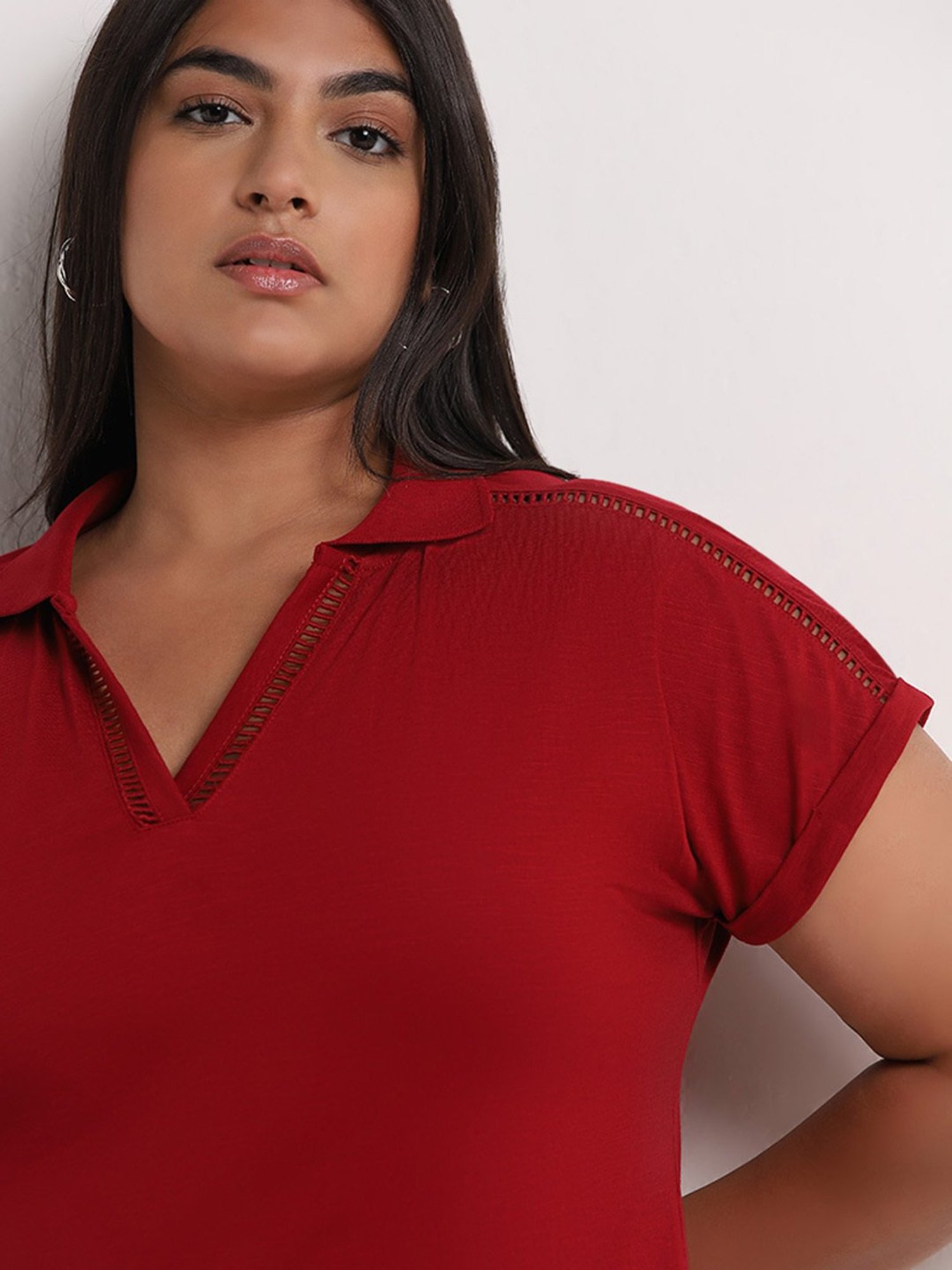 Gia by Westside Red Solid Top