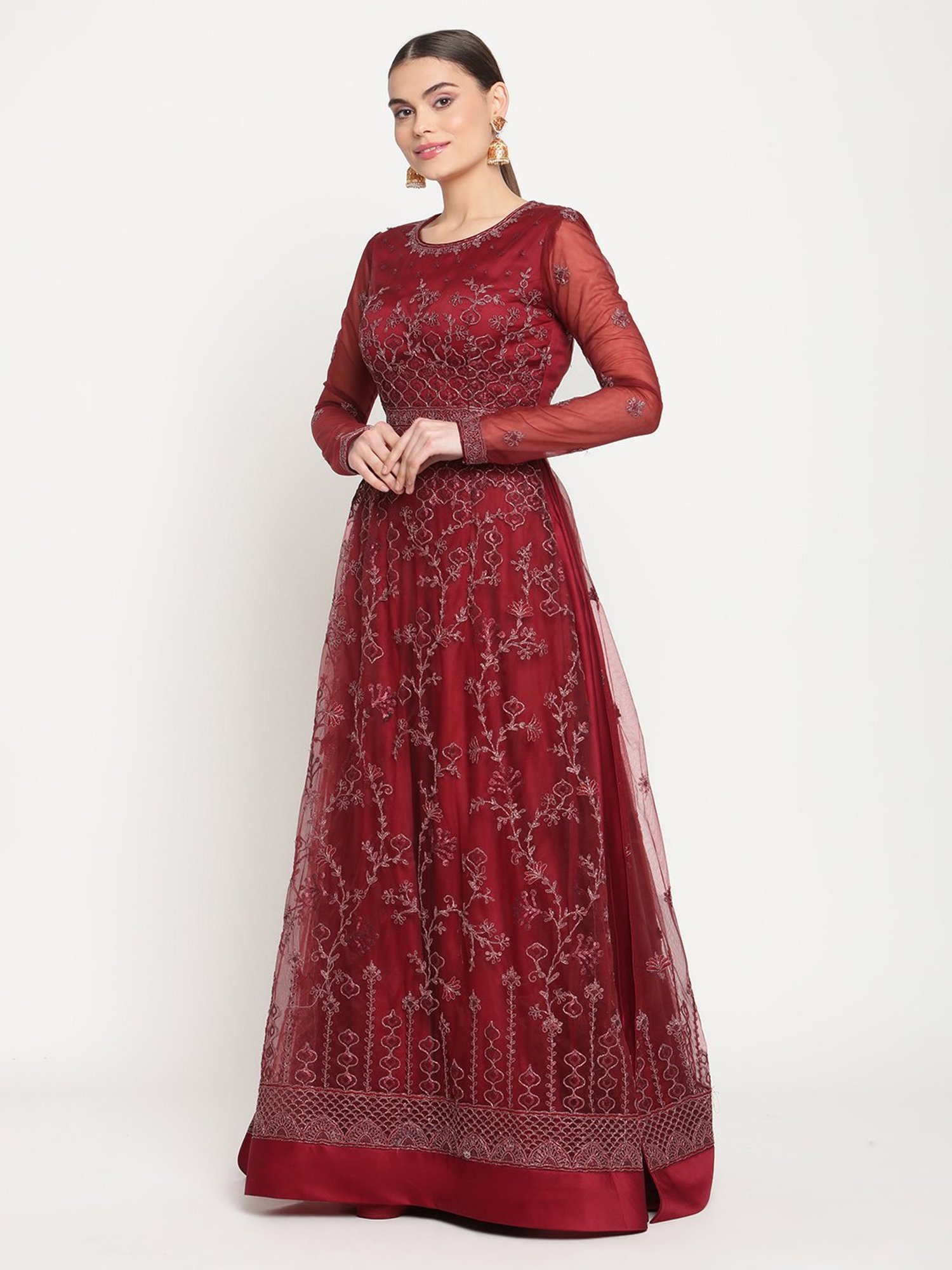 Stylee LIFESTYLE Maroon Embroidered Unstitched Dress Material
