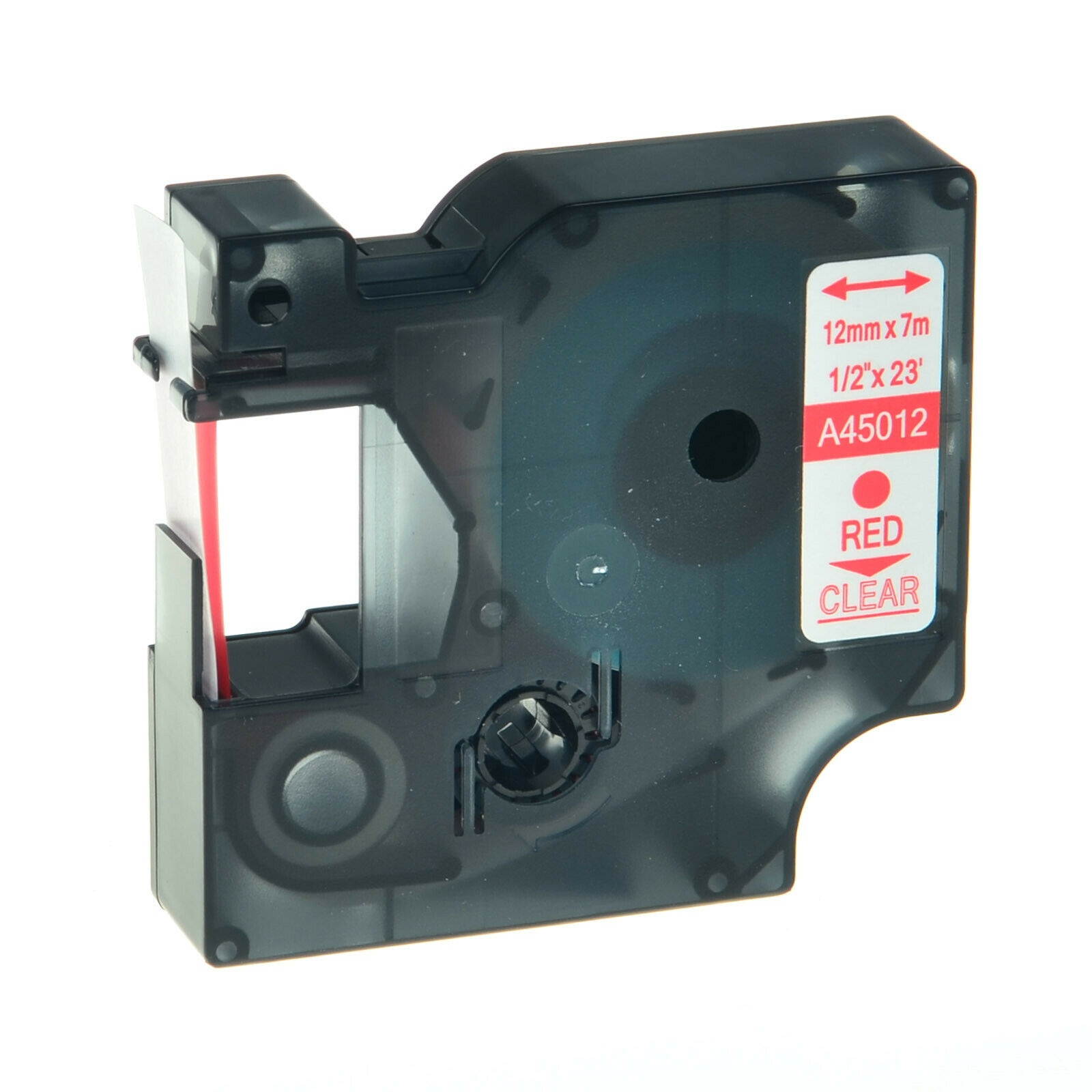 Standard Heat-Shrink Tube Label for DYMO D1 12mm 45012 Red on Clear