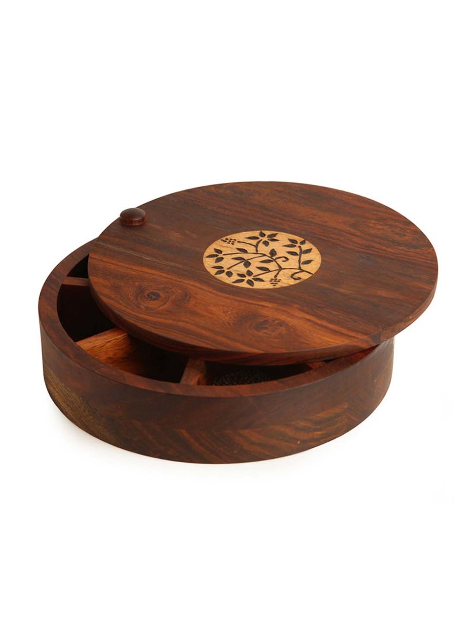 ExclusiveLane Spice Box With Floral Burnt Design In Sheeham Wood