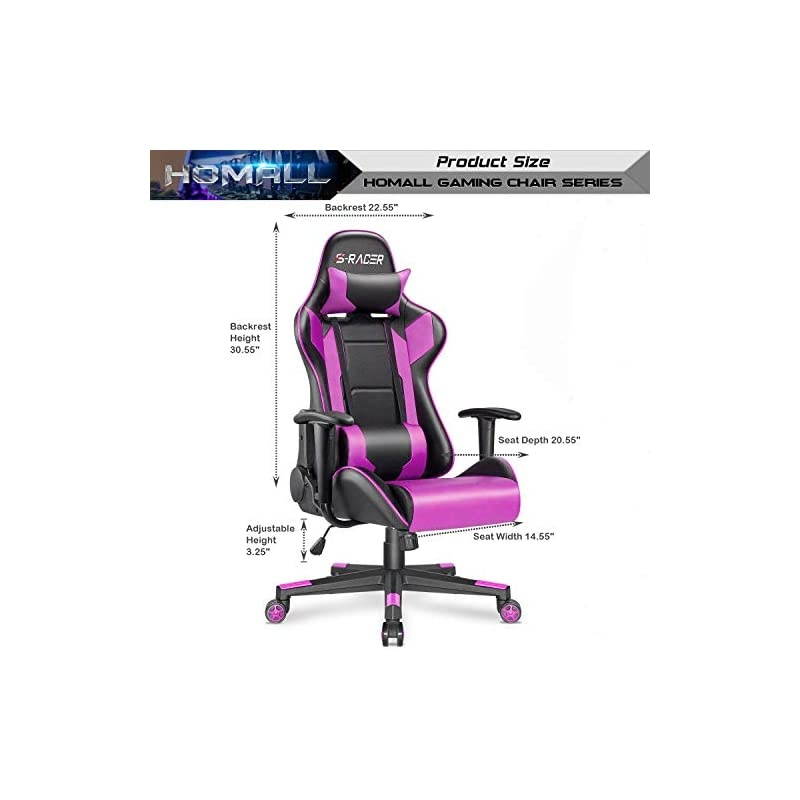Gaming Chair Office Chair High Back Computer Chair Leather Desk Chair Racing Executive Ergonomic Adjustable Swivel Task Chair with Headrest and Lumbar Support (Purple)