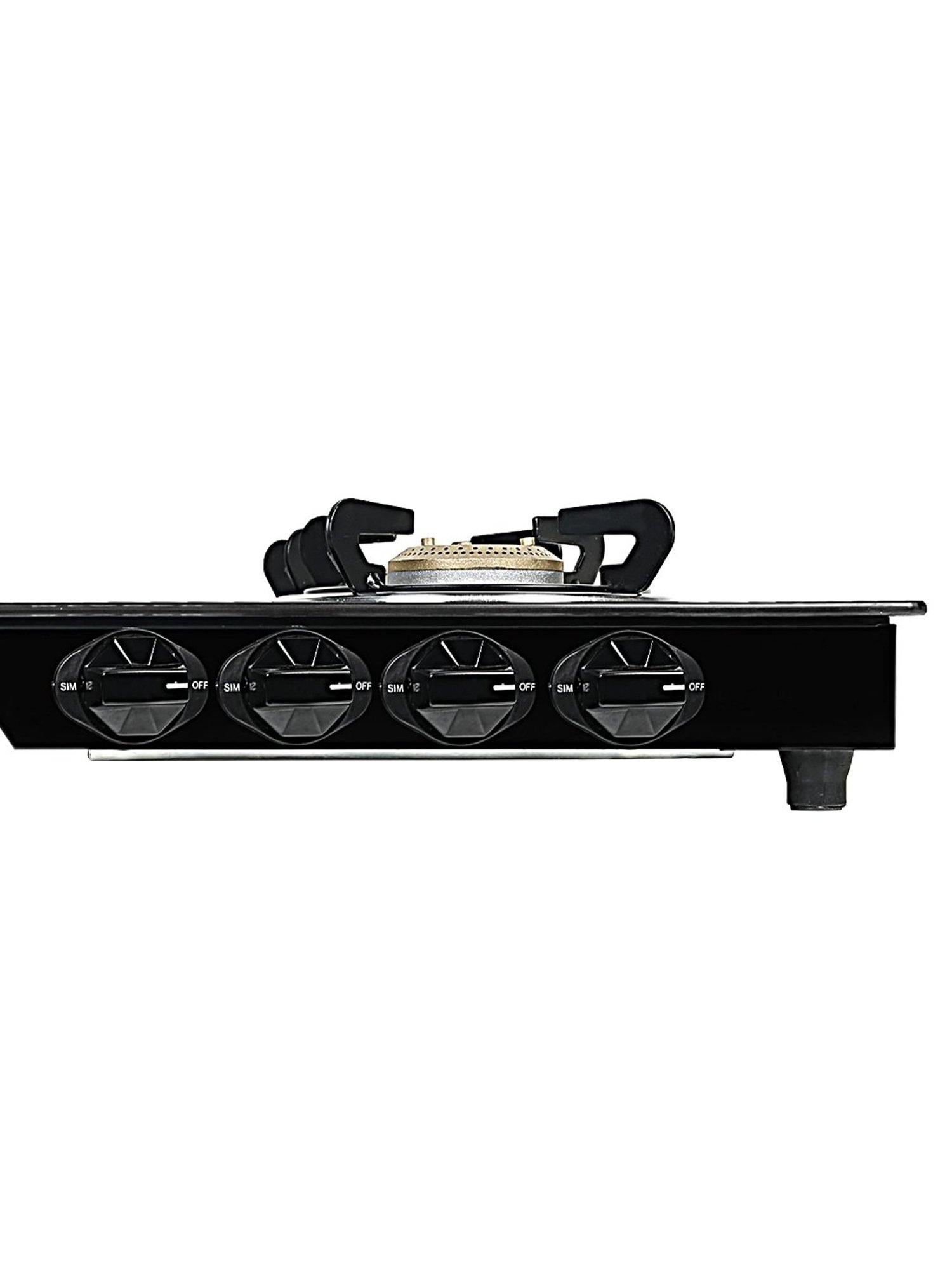 Faber Glass Top 4 Burner Gas Stove with Jumbo Burner, Powder Coated Pan Support (Black)