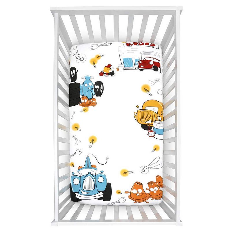 JumpOff Jo Fitted Crib Sheet - Cotton Crib Sheet for Standard Sized Crib Mattresses - Hypoallergenic and Breathable - 28 x 52 Inches - Jo's Garage