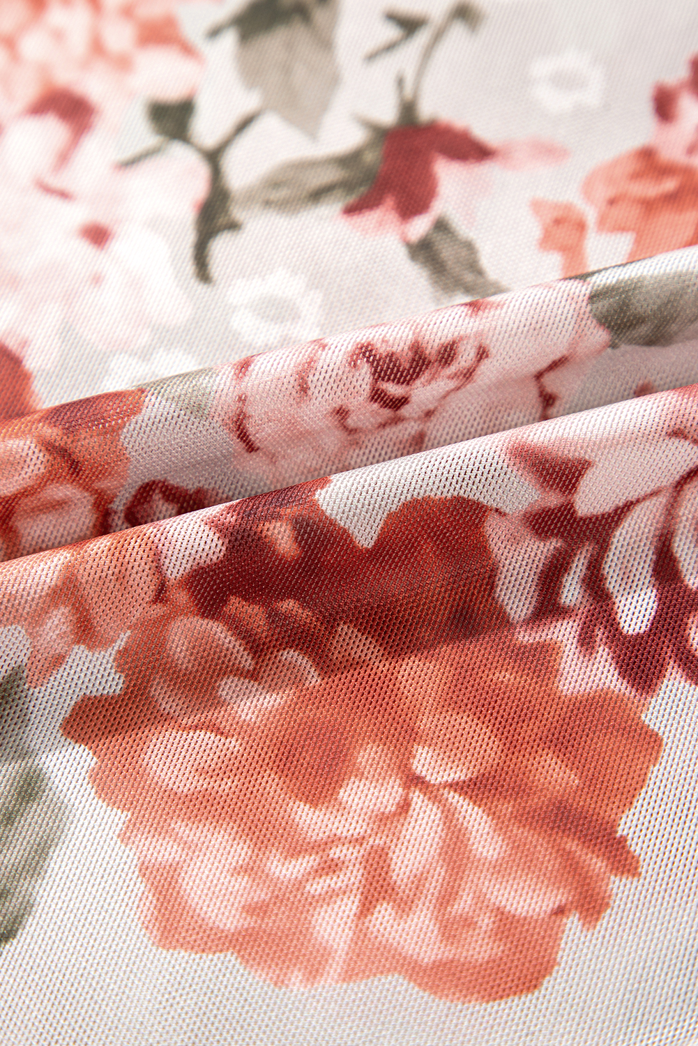 Rose Red Rhinestone Mesh Long Sleeve Bodysuit