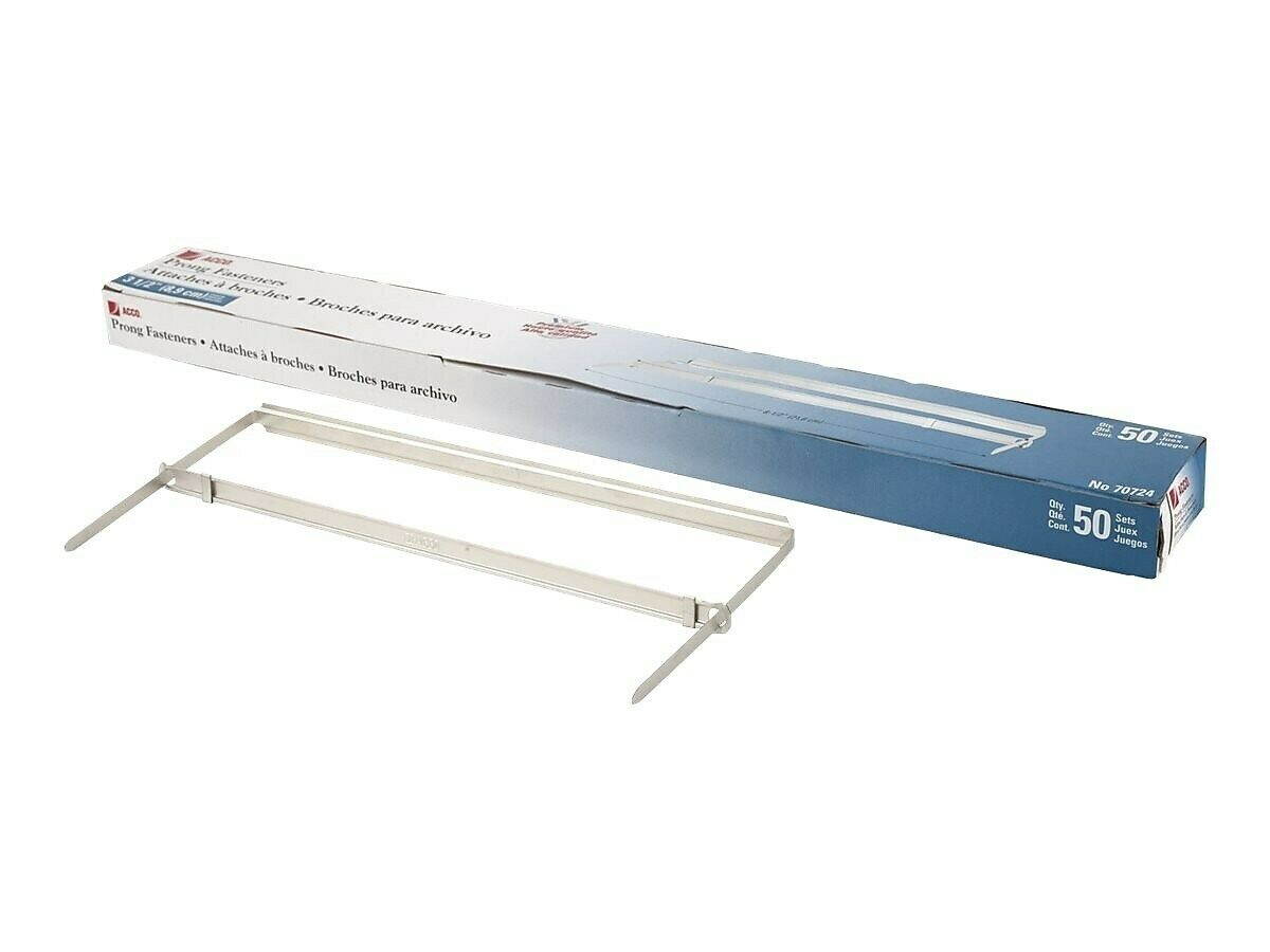 ACCO Two-Piece Paper Fasteners Steel 3" Capacity 8 1/2" Center Silver 50/Box