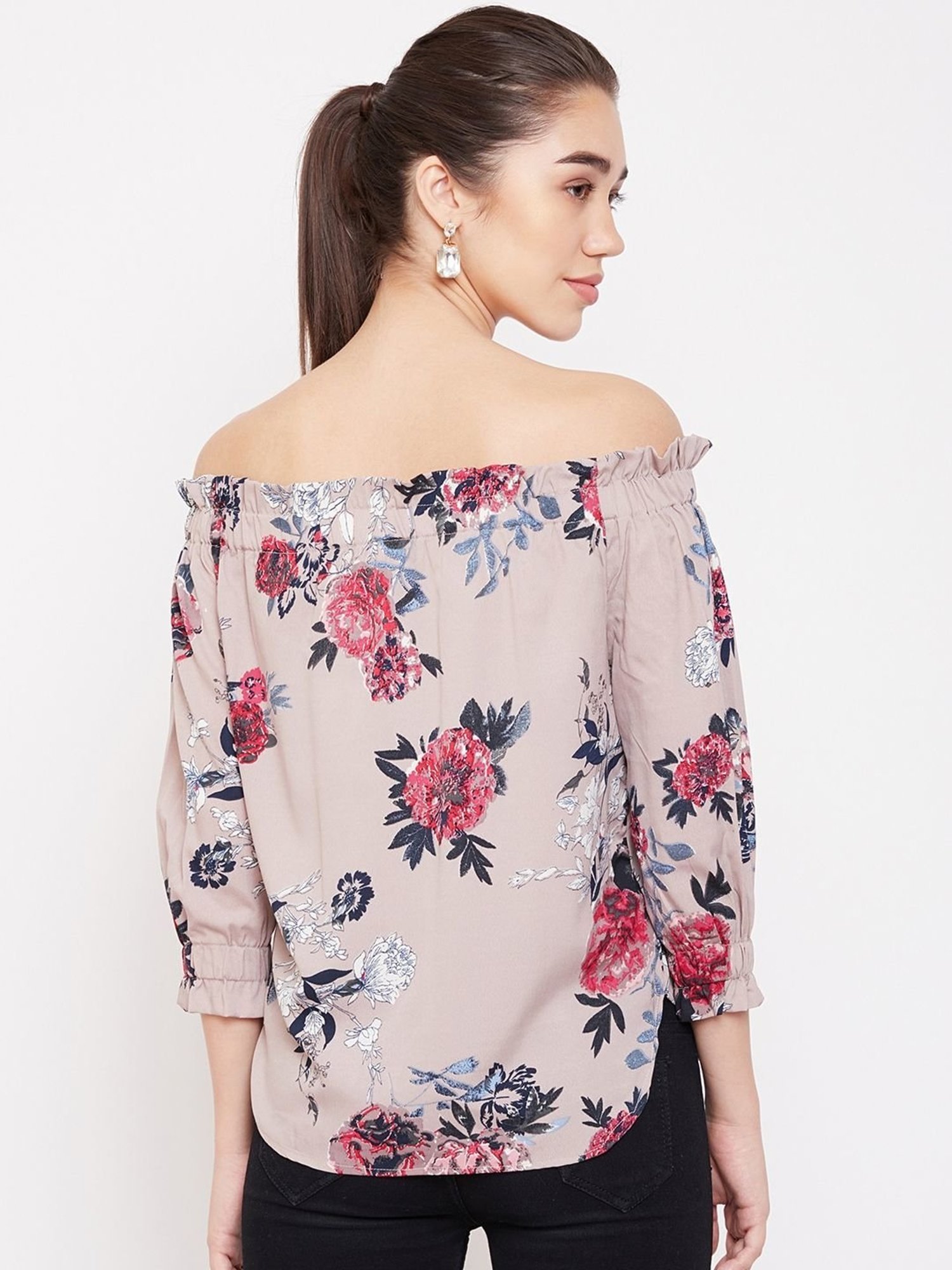 PURYS Brown Floral Print Top