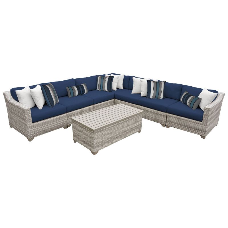 Nolin 7pc Sectional Weathered Brown Frame Sunbrella Spectrum Denim Fabric - La-Z-Boy