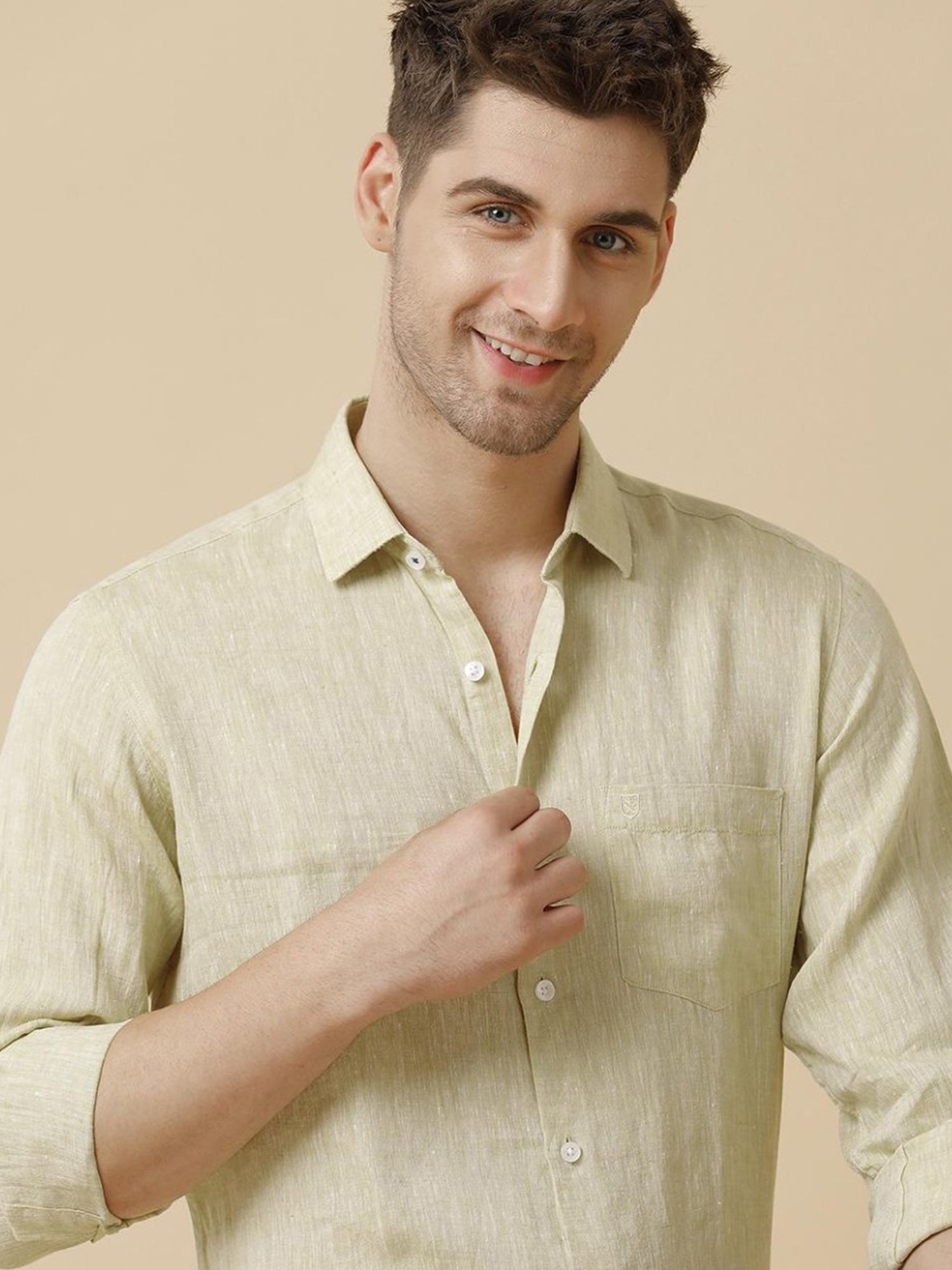 Linen Club Yellow Linen Contemporary Fit Shirt