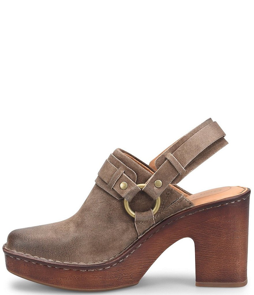 Born Hudson Distressed Suede Sling Strap Harness Clogs