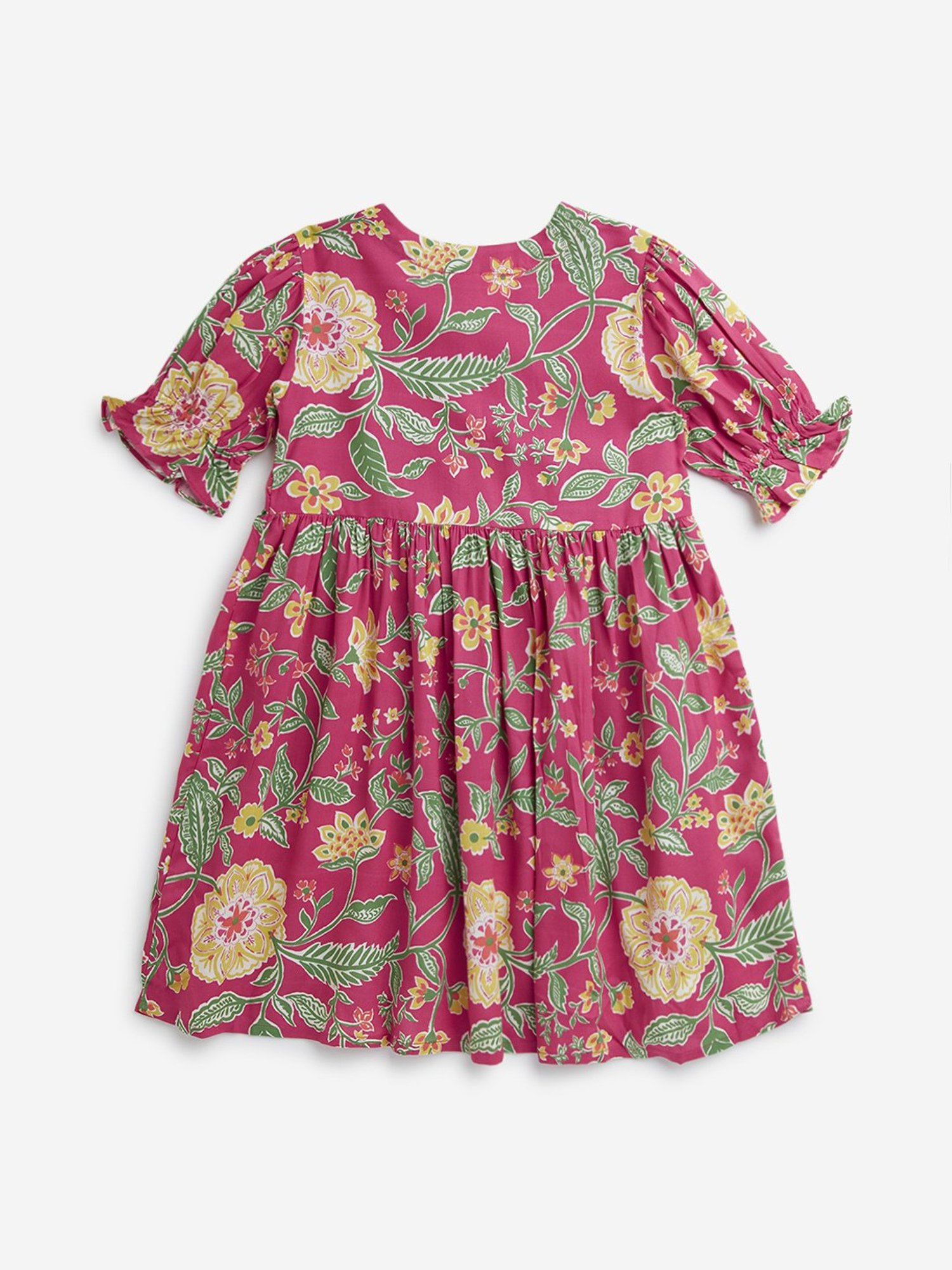 Utsa Kids by Westside Dark Pink Floral Printed Peplum Ethnic Top