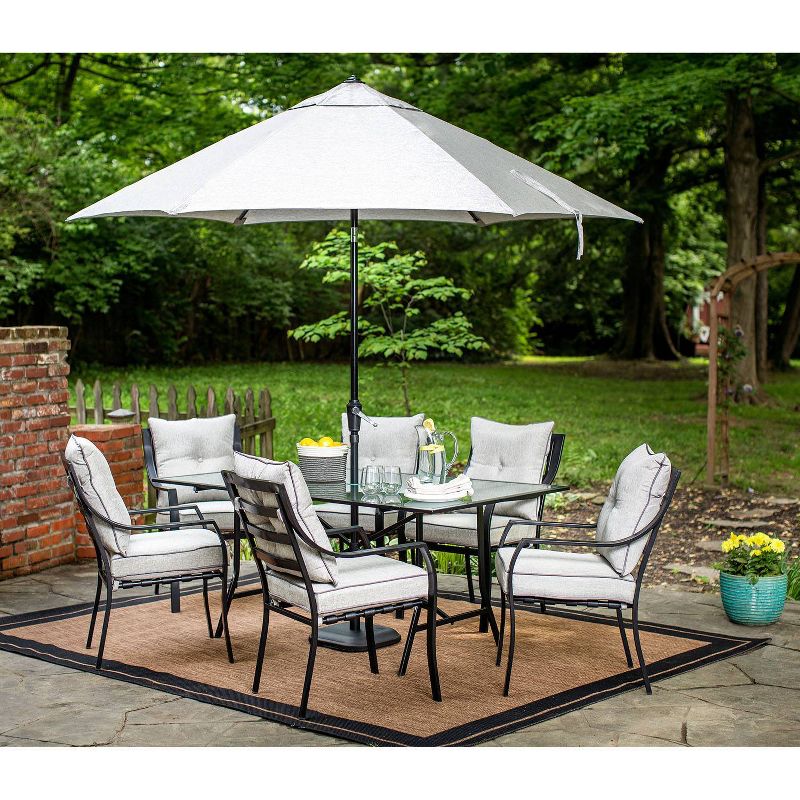 Hanover Lavallette 8pc Outdoor Dining Set with Table Umbrella and Base