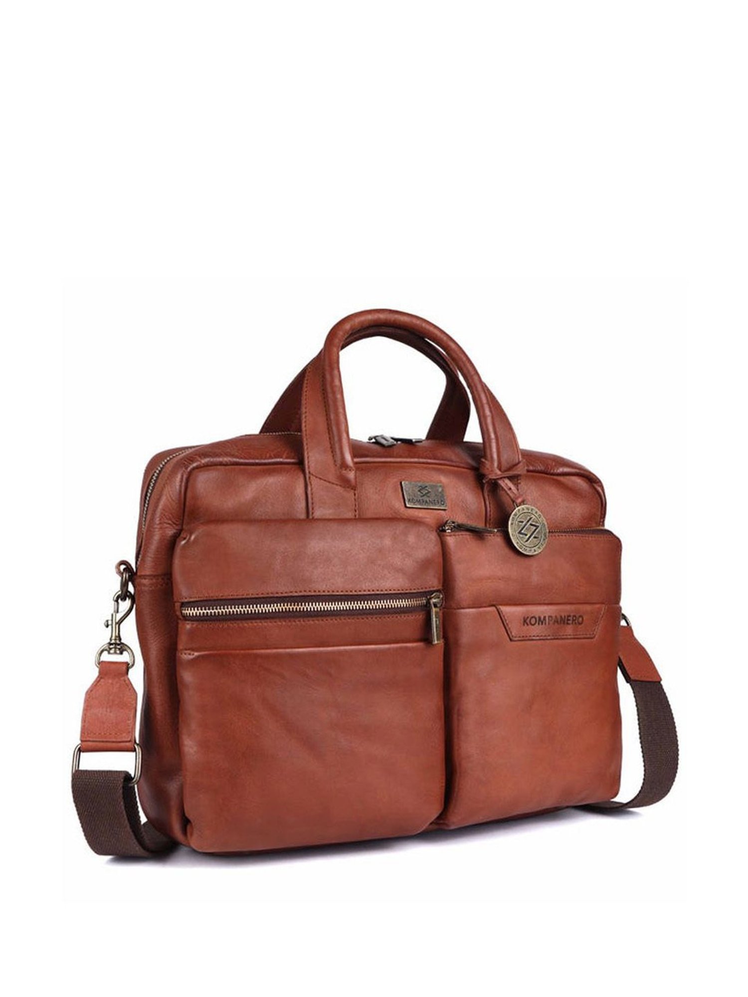KOMPANERO Leo Cognac Leather Solid Messenger Bag