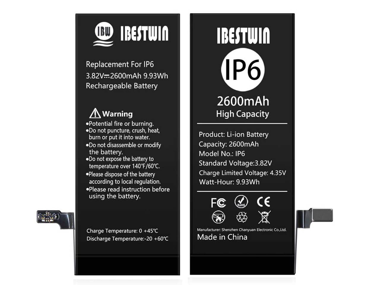 IBESTWIN 2600mAh Upgraded Replacement Battery for iPhone 6 with Removal Tool Kits and Instruction, High Capacity Battery 0 Cycle