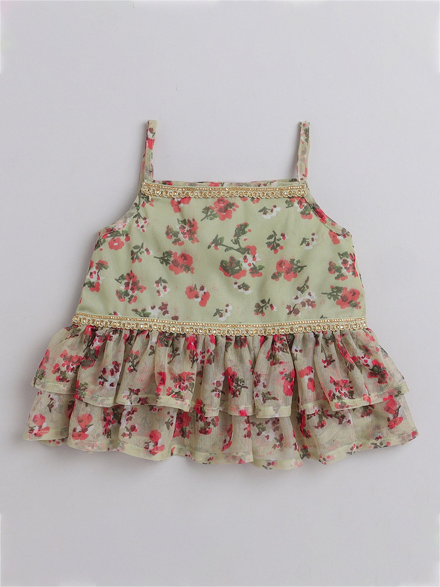 Many Frocks Kids Green Floral Print Top with Plazzos