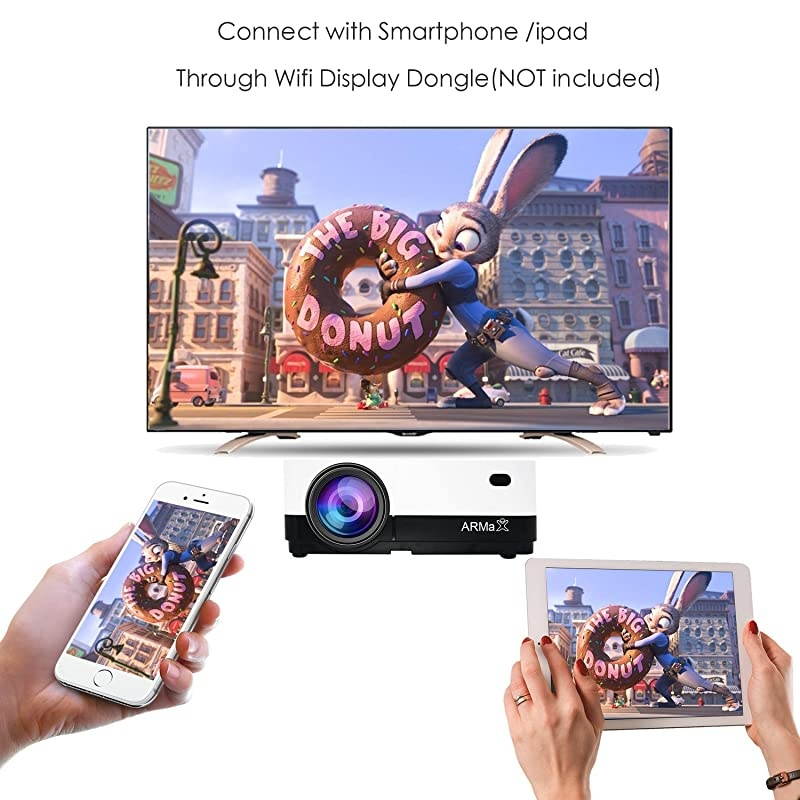 LED Movie ProjectorMultimedia Home Theater Projector Support 1080P with Free HDMI Cable 360&deg; Speaker Black and White Support 1080p