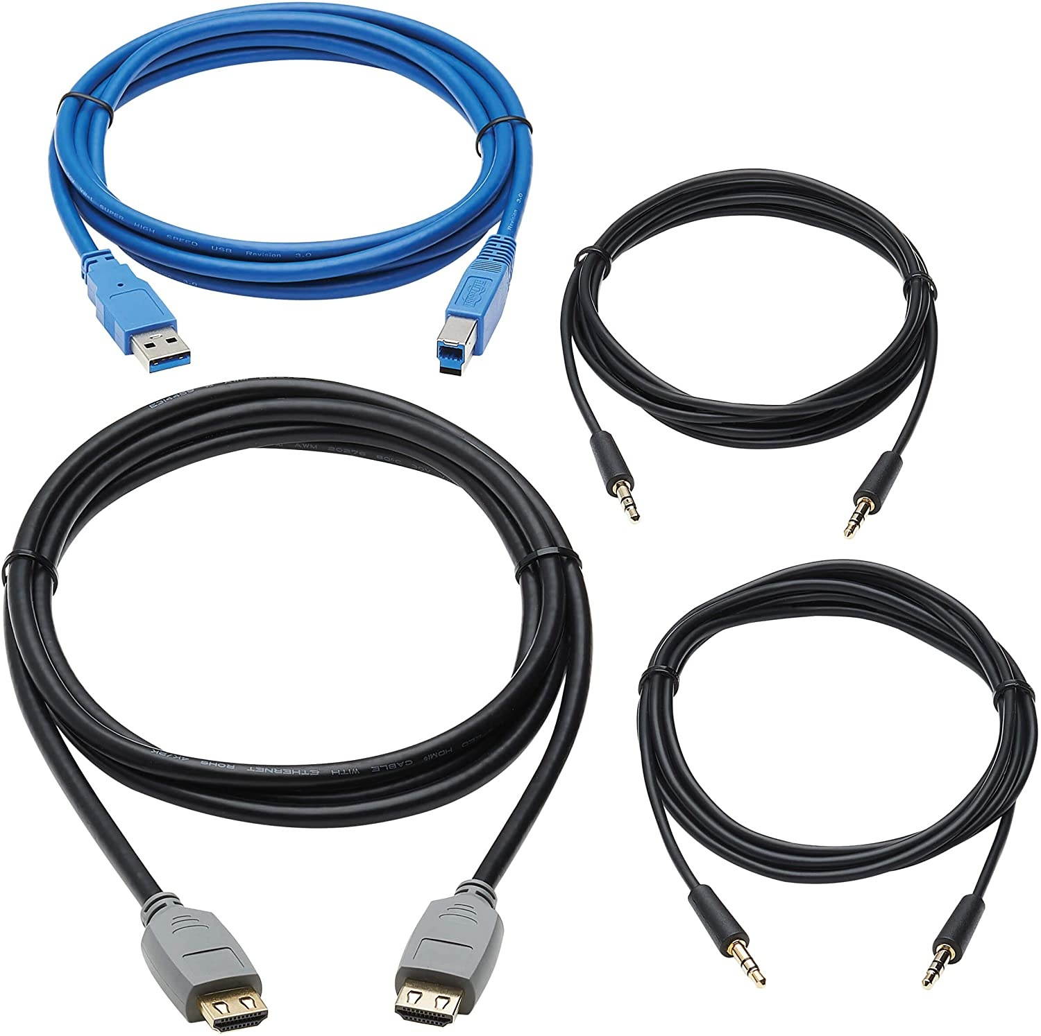 Tripp Lite HDMI KVM Cable Kit 4K HDMI USB 3.2 Gen 1 3.5 mm Audio Jack 4 in 1 KVM Cable Set (M/M) 10 ft. (P785-HKIT10)