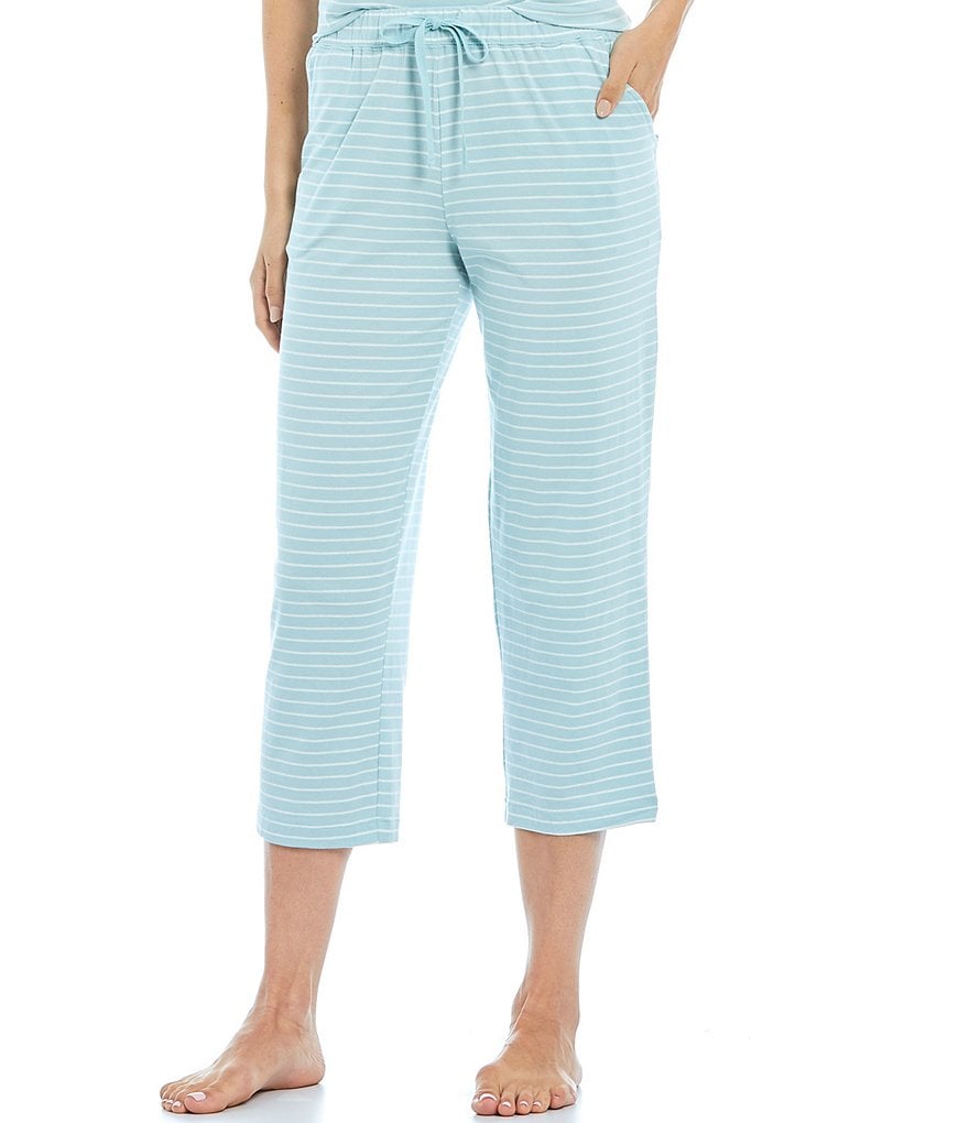 Sleep Sense Striped Print Jersey Knit Cropped Coordinating Sleep Pants