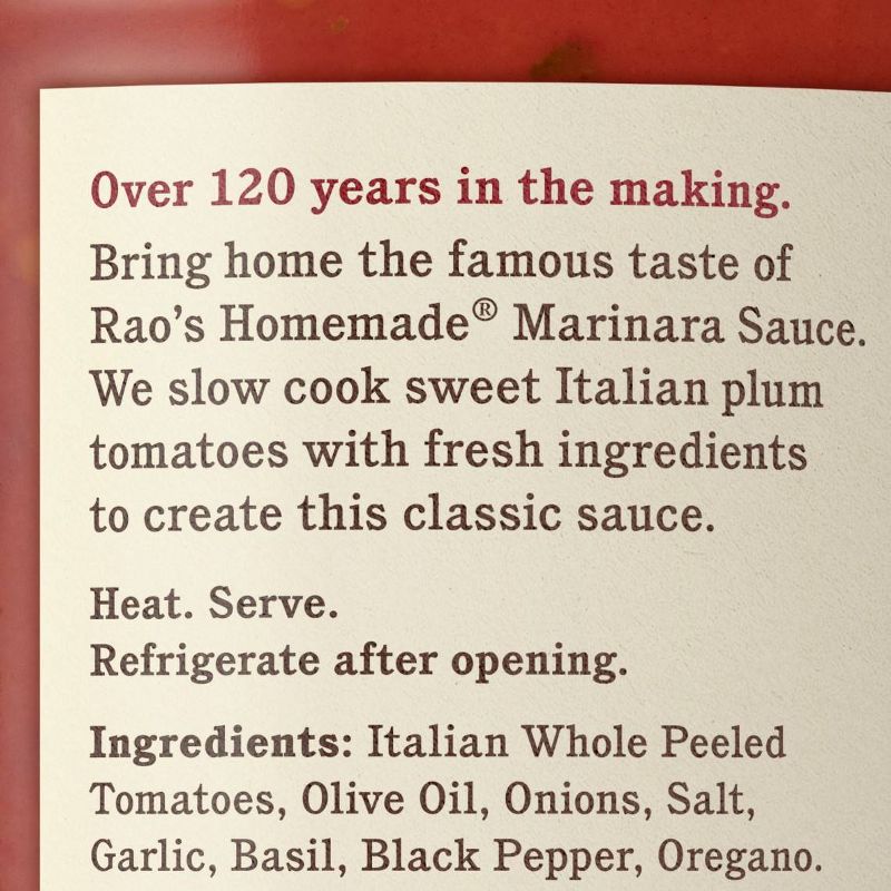 Rao's Homemade Marinara Sauce Premium Quality All Natural Tomato Sauce & Pasta Sauce Keto Friendly & Carb Conscious - 32oz