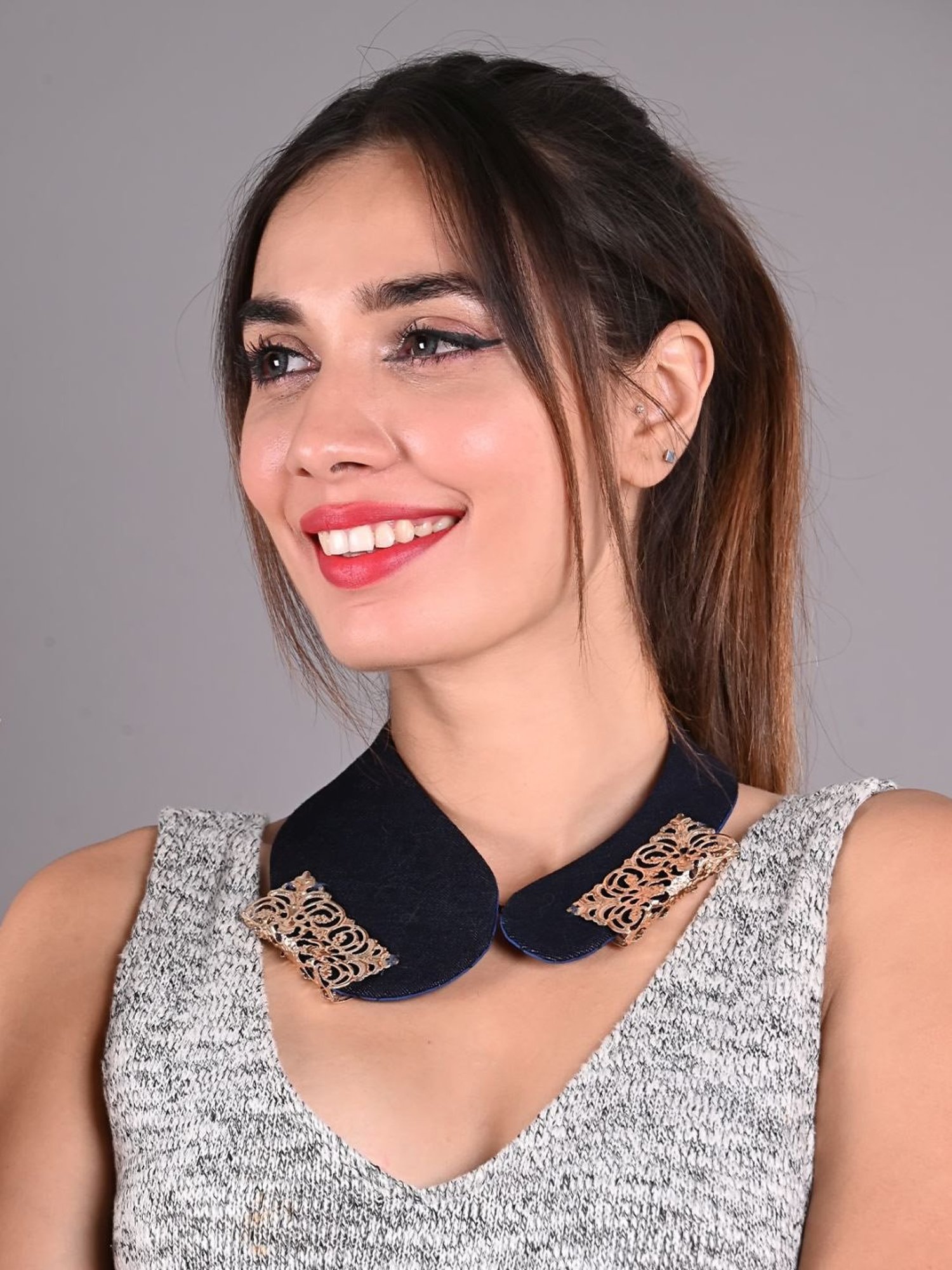 Odette Blue Fabric Embellished Collar
