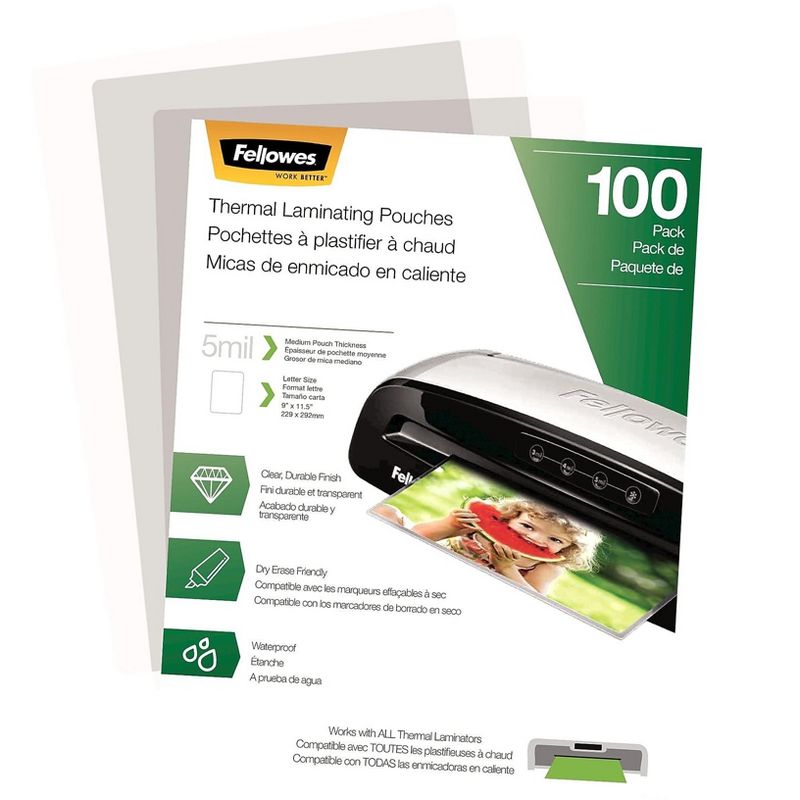 Fellowes Laminating Pouches Letter Size Hot Pouch 9 x 11.5 5 mil 100 pack 5743501
